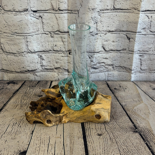 20cm Tall Vase Colour Melted Glass Wood Decorative Vase Glass Sculpture Crafted0