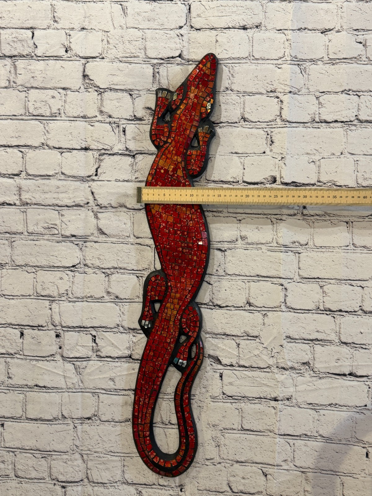 80cm Gecko Red Mosaic Wall Hanging Wooden Ornaments Wood Carving3