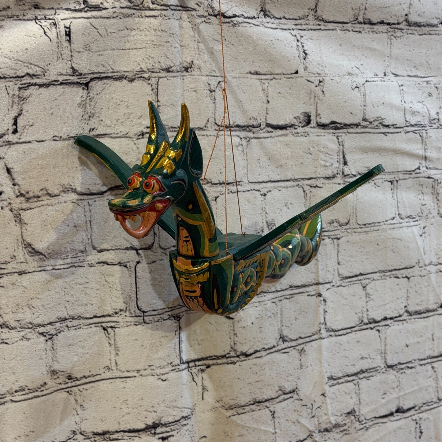 40cm Green Dragon Folk Art Carved Wood Flying Winged Mobile Spirit Guardian1