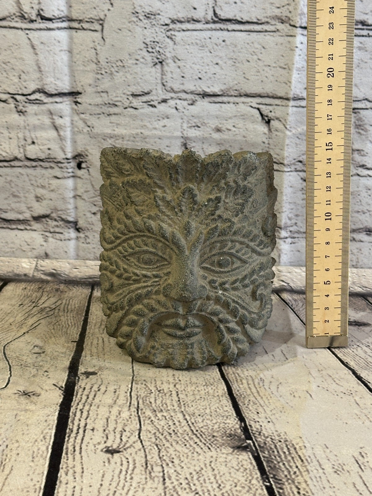 Green Man Pattern Stone Garden 15cm x 12cm Ornament Outdoor Indoor Statue Hindu7