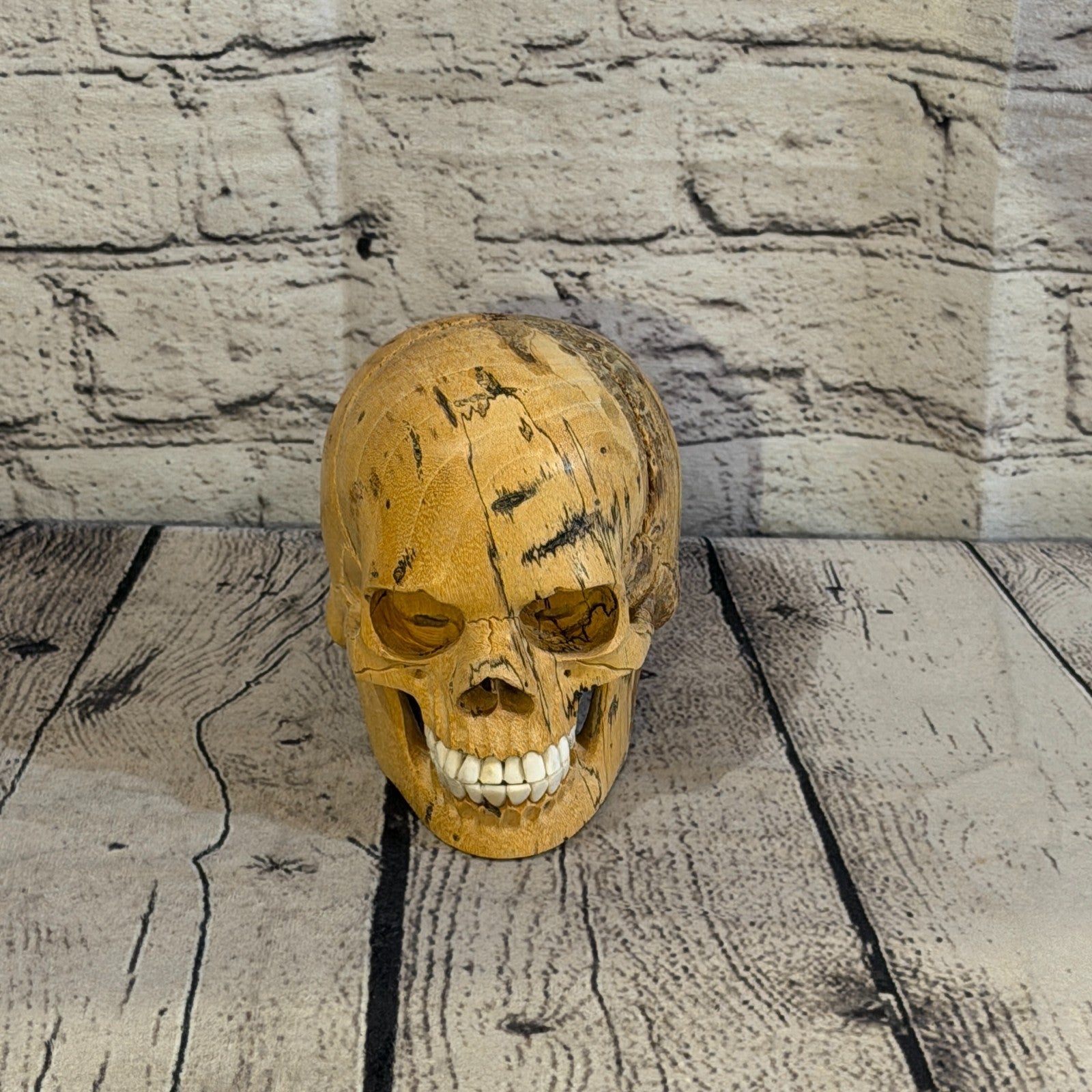 12cm x 12cm Realistic Human Skull Tamarind Wood Replica Moving Jaw Skeleton Head1
