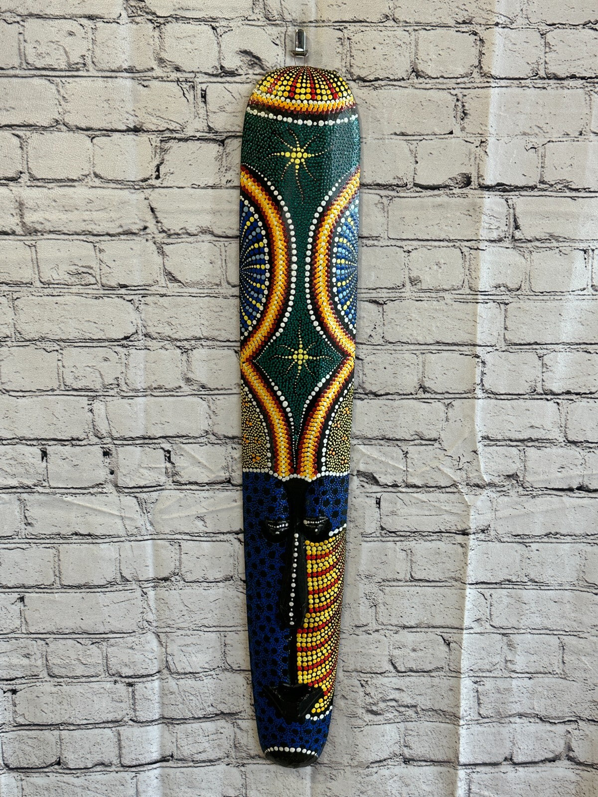 80cm Mask Carved Wooden Dot Painted Ethnic Tribal Tiki Wall Art Handmade No 62