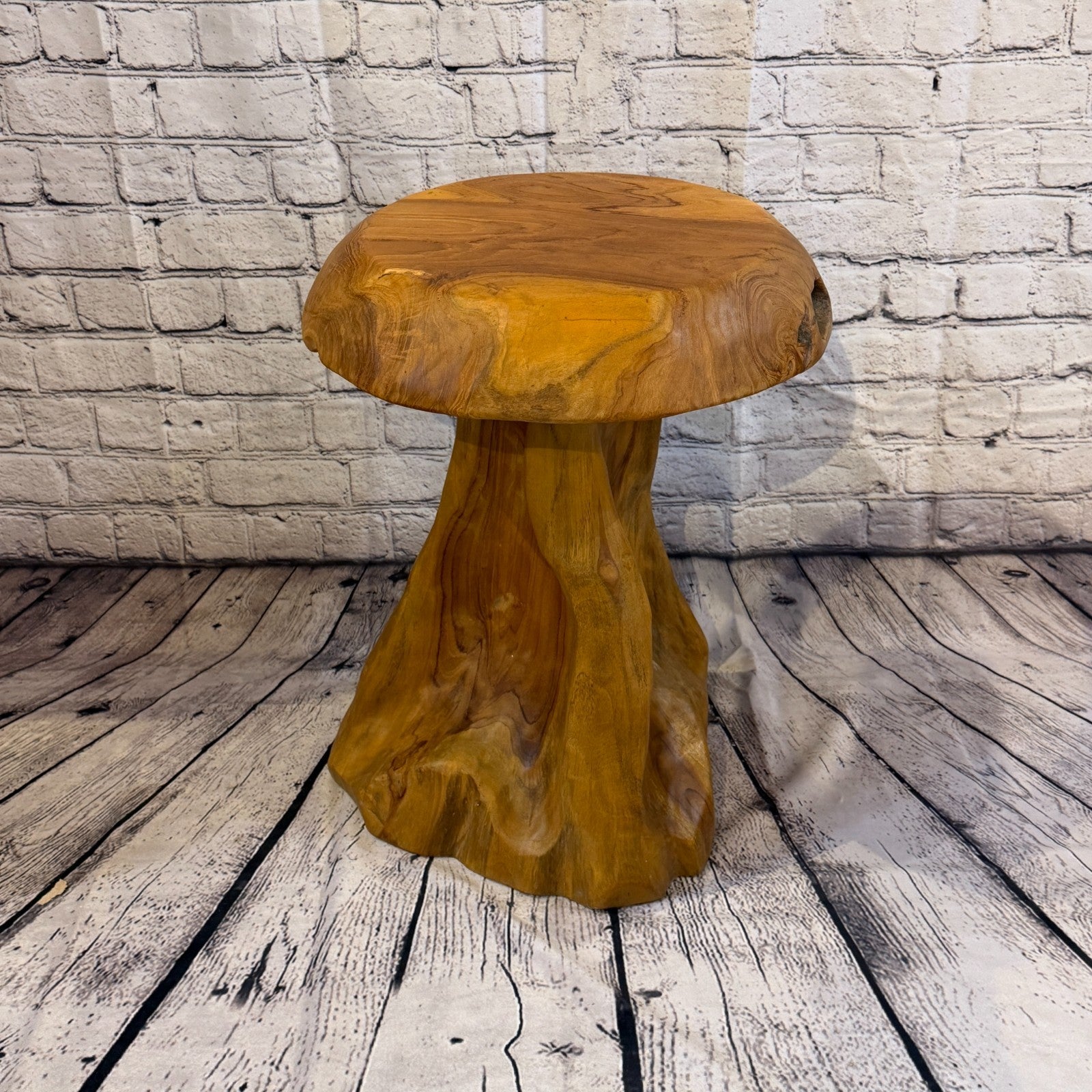 50cm x 35cm Flat Wooden Mushroom Toadstool Sculpture Garden Teak Root Ornament3