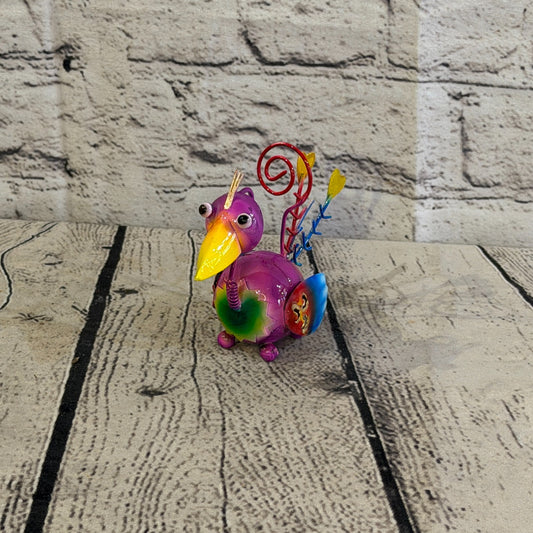 10cm x 10cm Small Colourful Bird Purple Metal Tin Standing Ornament Statue0