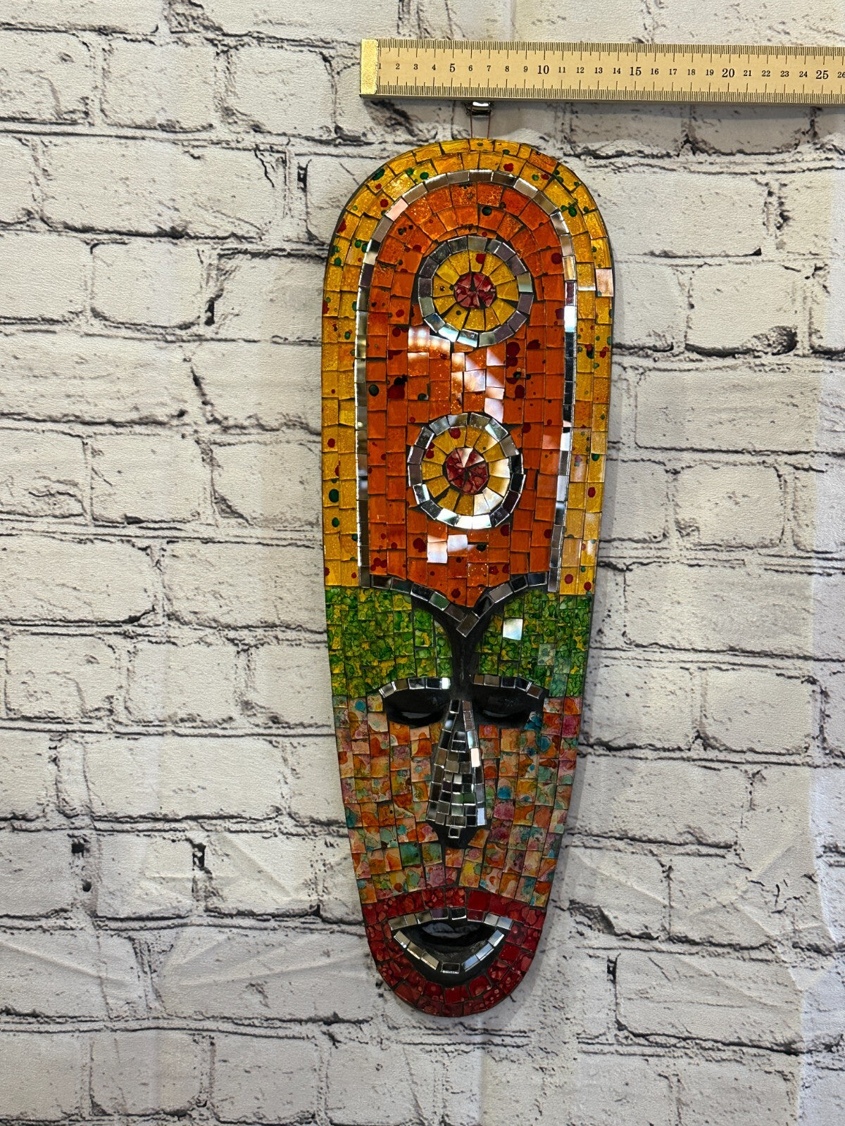 50cm Mosaic Mirror Mask Carved Painted Ethnic Tribal Wall Art Handmade Design 54