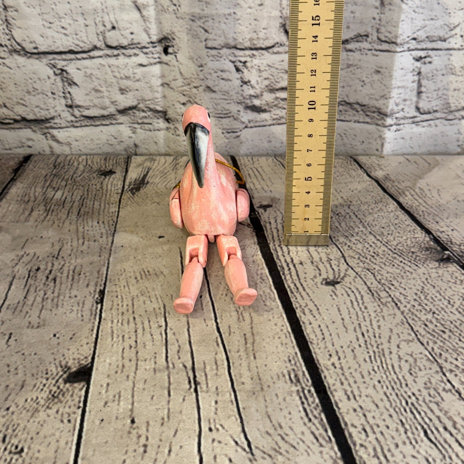 10cm Pink Flamingo Sitting Animal, Wooden Shelf Ornament Handmade Fairtrade5