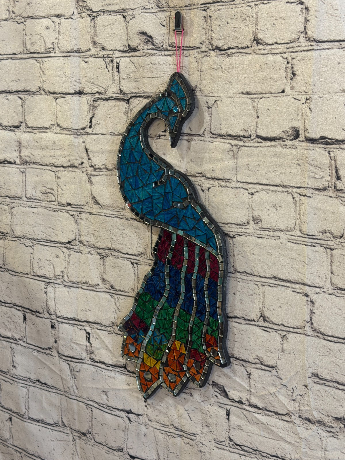 Rainbow Blue Peacock Mosaic Tile Wall Mirror 45cm x 20cm Handmade New1