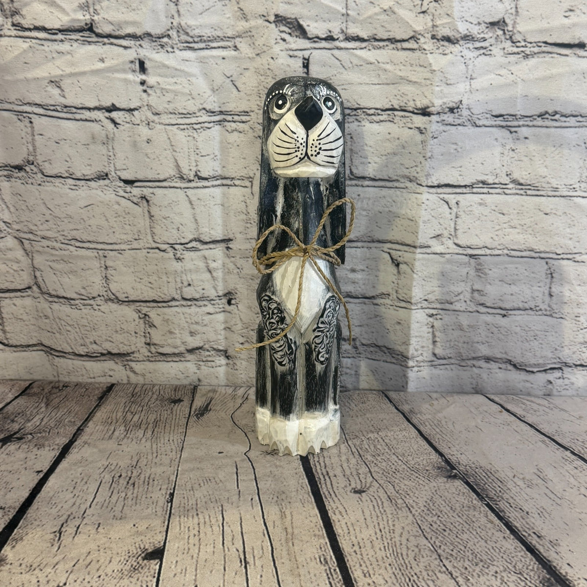 30cm Grey Wooden Shabby Dog Statue Ornament Fair Trade Handcarved1