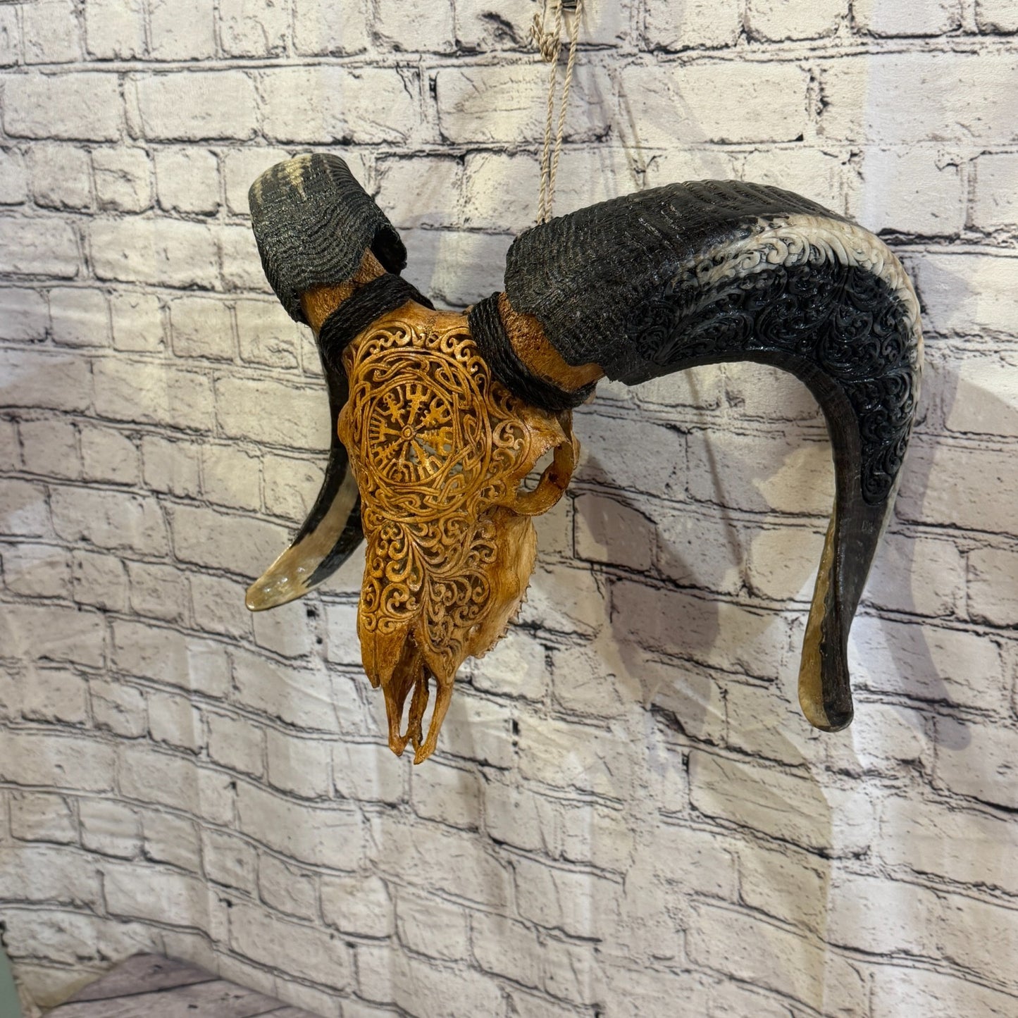 30cm Carved Buffalo Ram Wild Skulls Wall Hanging Carved With Stand Design 41