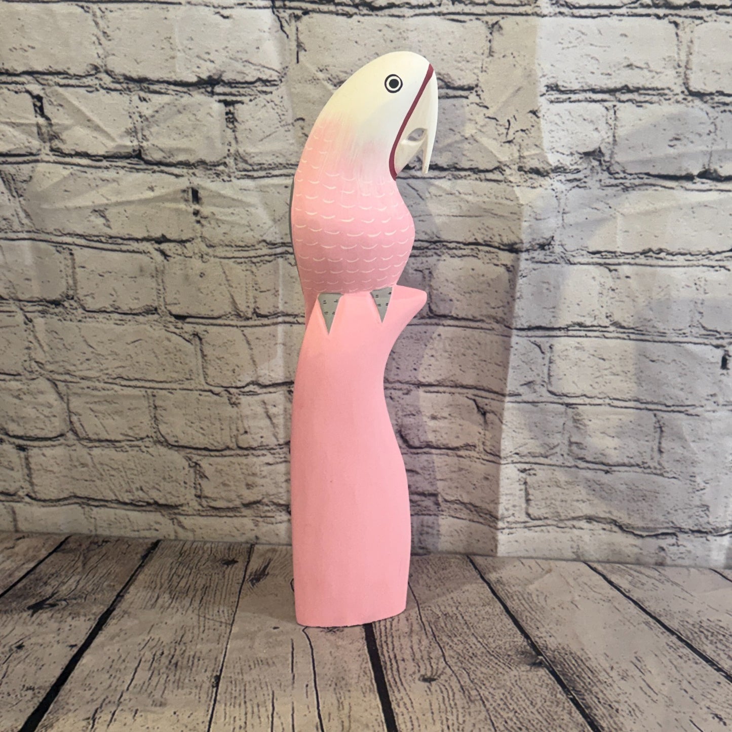 40cm Bright Pink Parrot Bird Ornament Statue Fair Trade Hand Made Carved Wood2