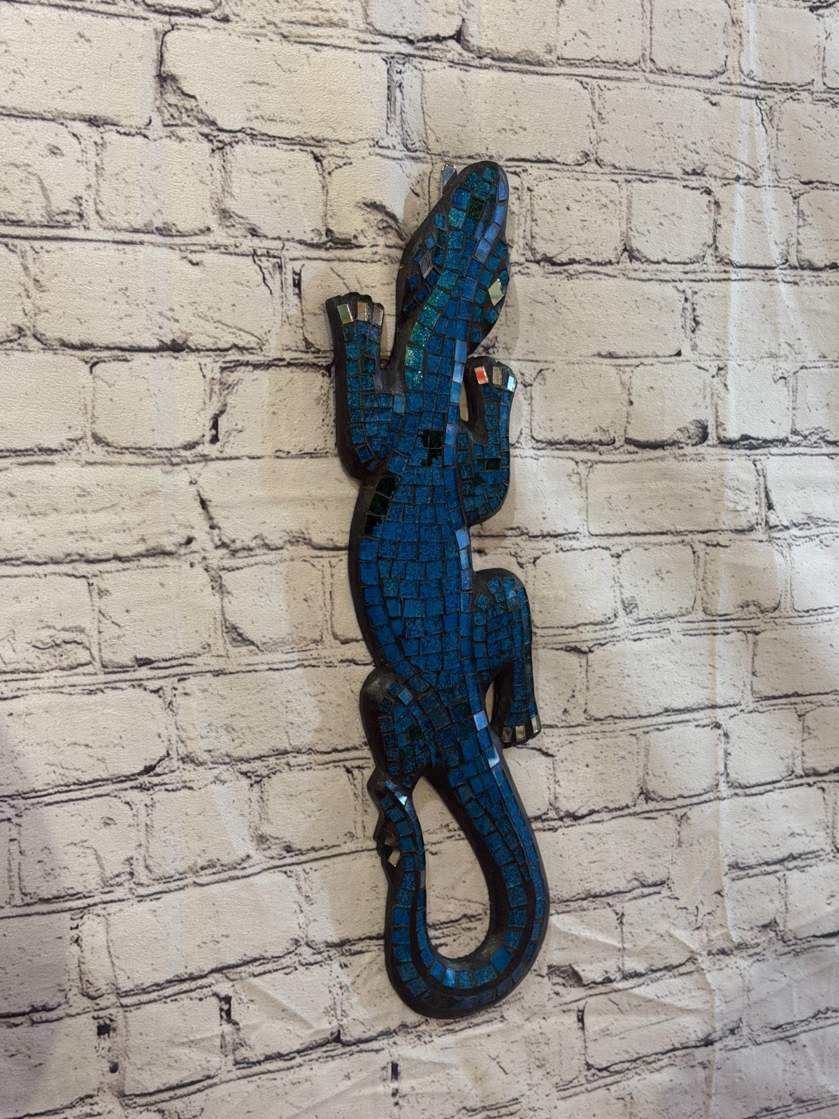 50cm Gecko Sparkling Blue Mosaic Wall Hanging Wooden Ornaments Wood Carving0