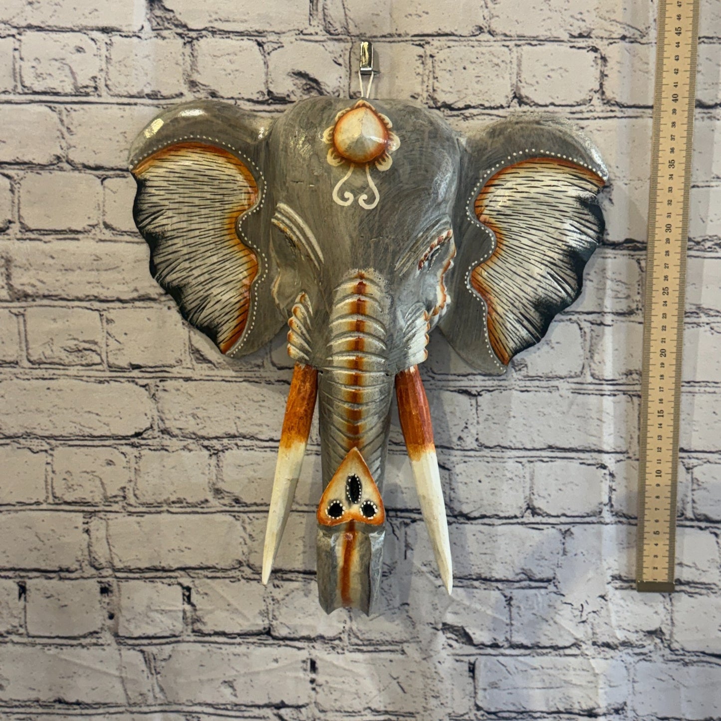 40cm x 35cm Grey Light Painted Wood Elephant Head Wall Mounted Art Shabby4
