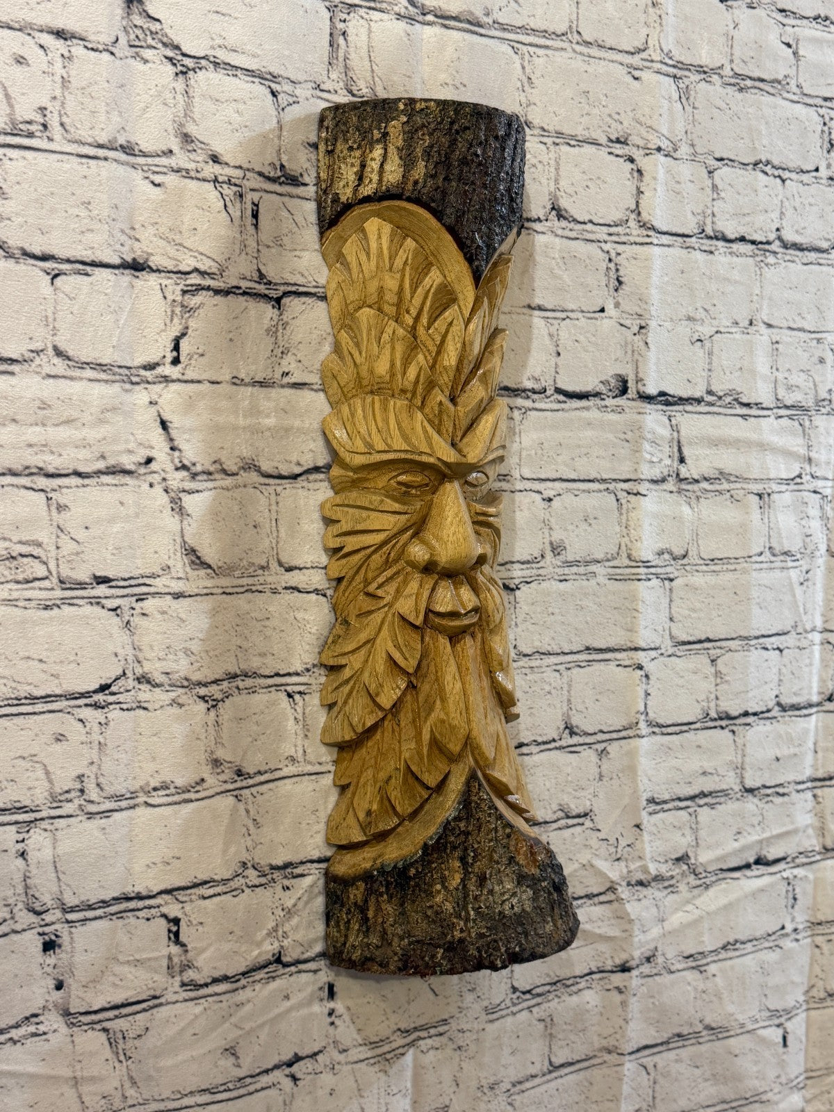 Green Man Of The Woods 50cm Hand Carved Wizard Tree Trunk Wood Fairtrade0