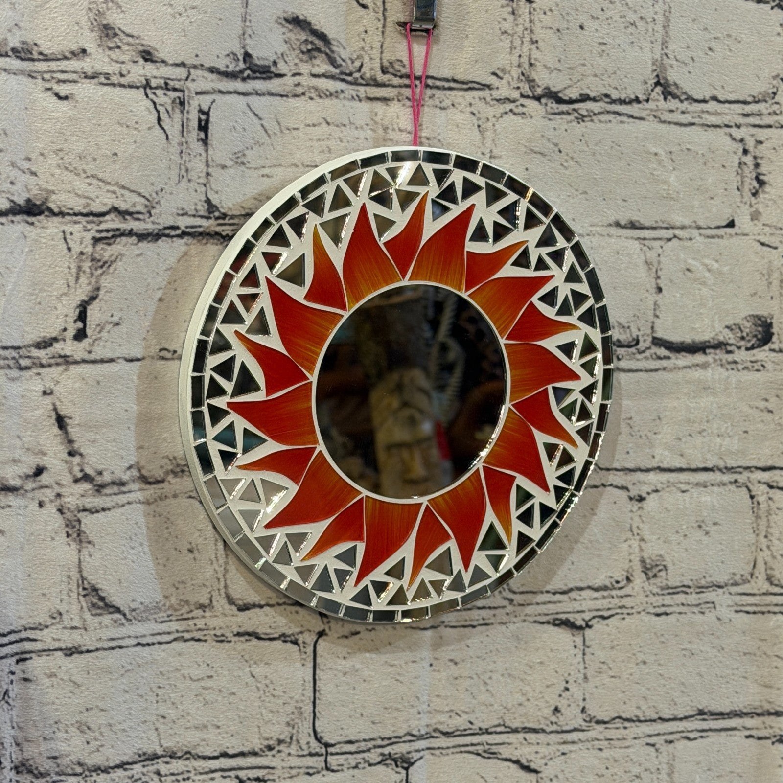 Red Sun Flame Mosaic Tile Wall Mirror 20cm x 20cm 8 Inches Handmade0
