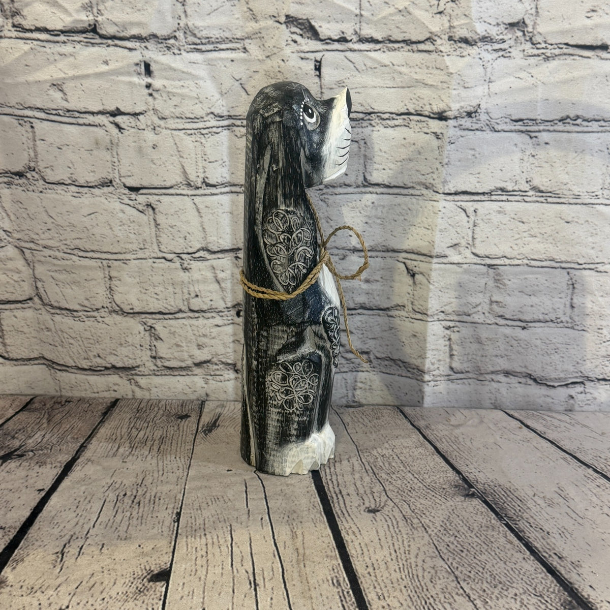 30cm Grey Wooden Shabby Dog Statue Ornament Fair Trade Handcarved3
