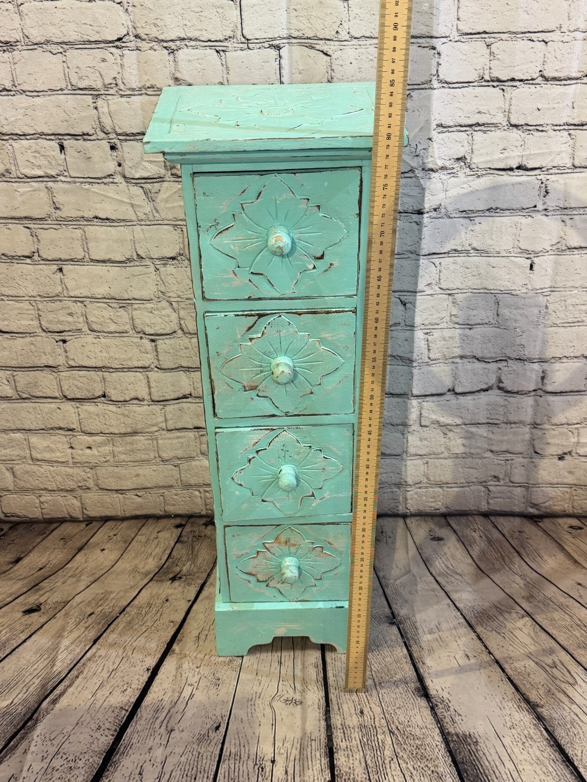 80cm x 25cm Blue 4 Draw Pillar Wooden Side Cabinet Living Storage Furniture5