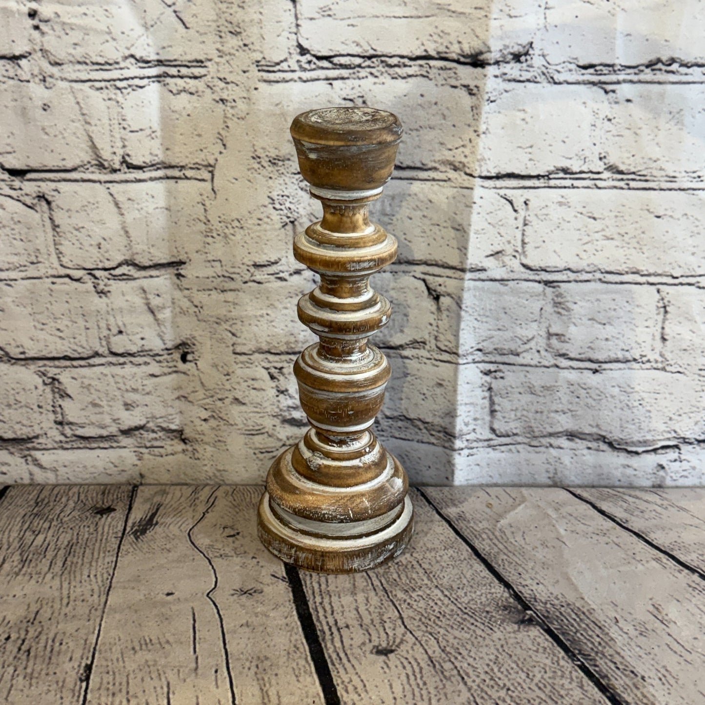25cm x 10cm Brown Regal Wooden Vintage Style Candle Stand Shabby Pillar Holders1
