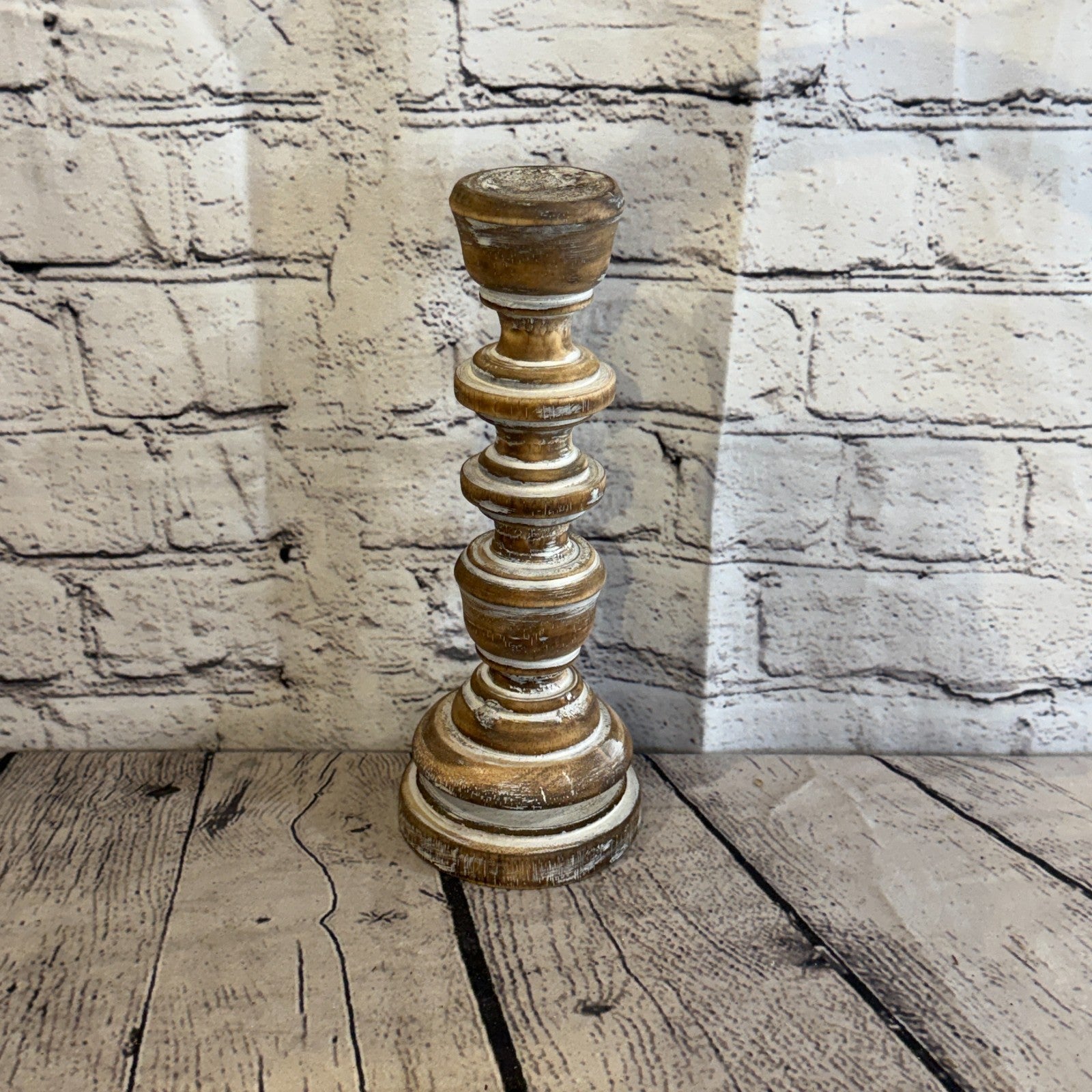 25cm x 10cm Brown Regal Wooden Vintage Style Candle Stand Shabby Pillar Holders1