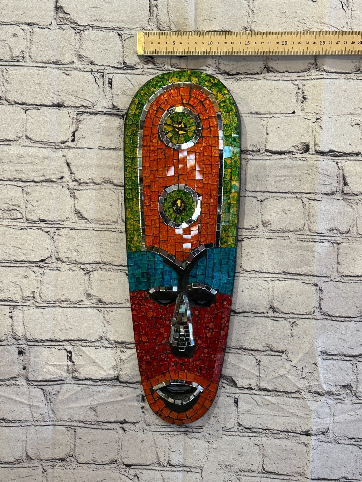 50cm Mosaic Mirror Mask Carved Painted Ethnic Tribal Wall Art Handmade Design 24