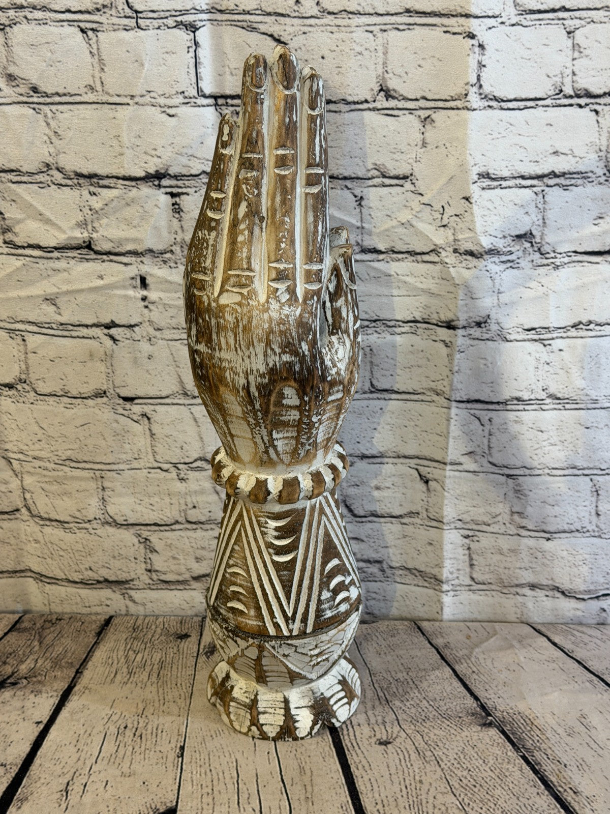 50cm Brown Wooden Hand Carved Praying Hands Incense Holder Two Parts3