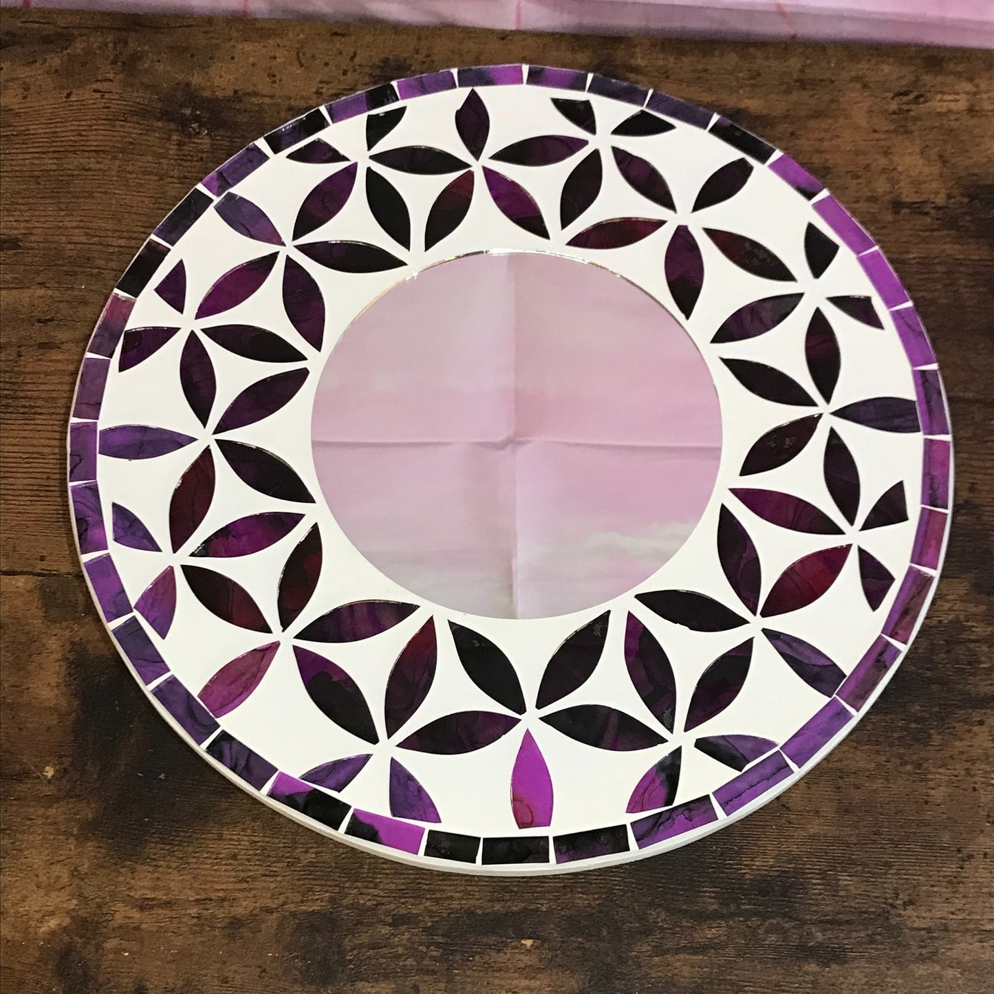 Purple Flower Mosaic Tile Wall Mirror 30cm x 30cm 12 Inches Handmade New2