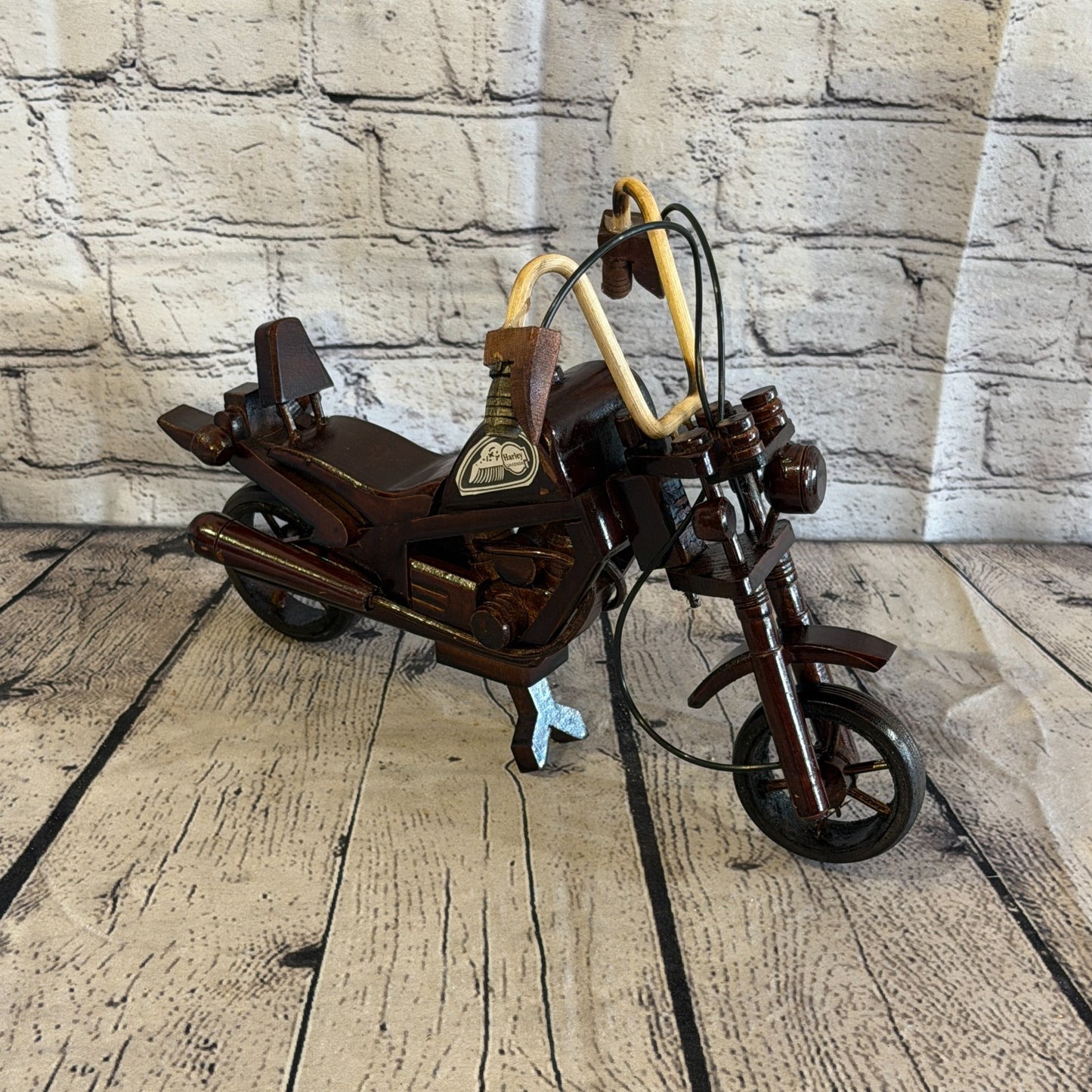 35cm Large Dark Wood Motorbike Motorcycle Model Wooden Ornament Decorative Bike2