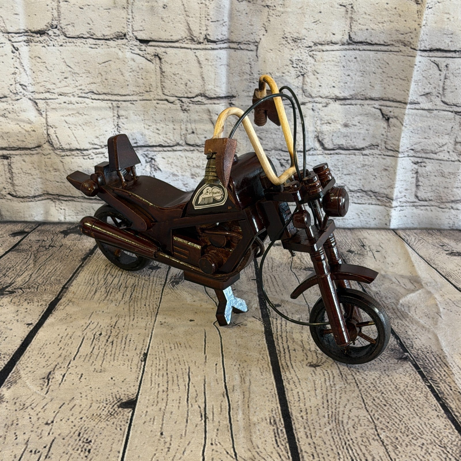 35cm Large Dark Wood Motorbike Motorcycle Model Wooden Ornament Decorative Bike2