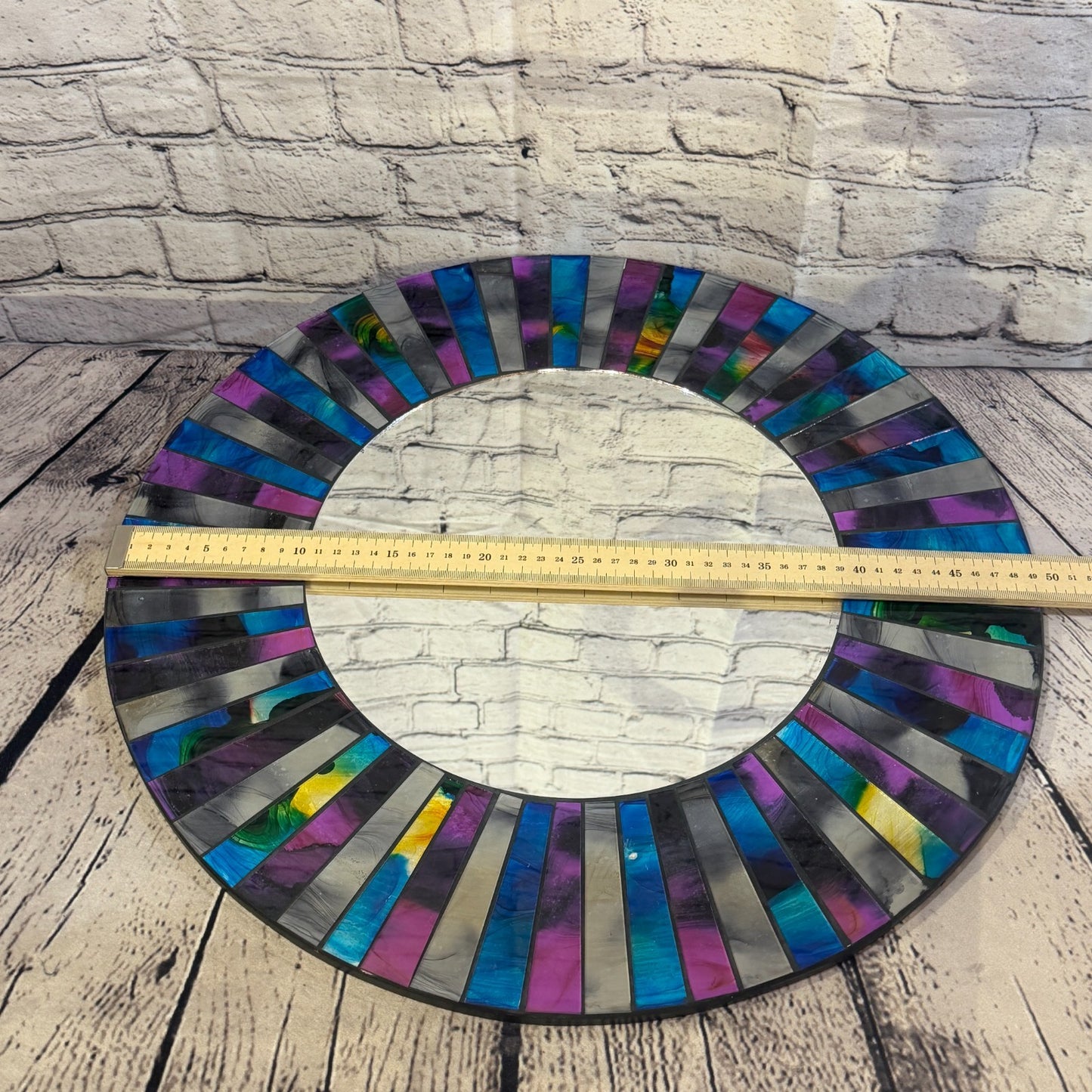 Blue Purple Line Black Mosaic Tile Wall Mirror 50cm x 50cm 20 Inches Handmade4