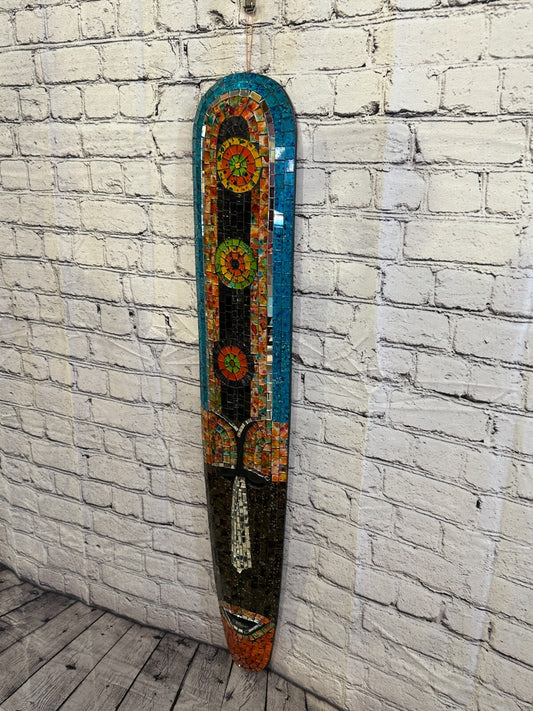 100cm Mosaic Mirror Mask Carved Painted Ethnic Tribal Wall Art Handmade Design 31