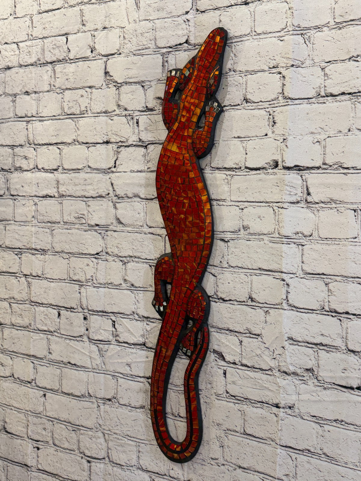 80cm Gecko Orange Mosaic Wall Hanging Wooden Ornaments Wood Carving1