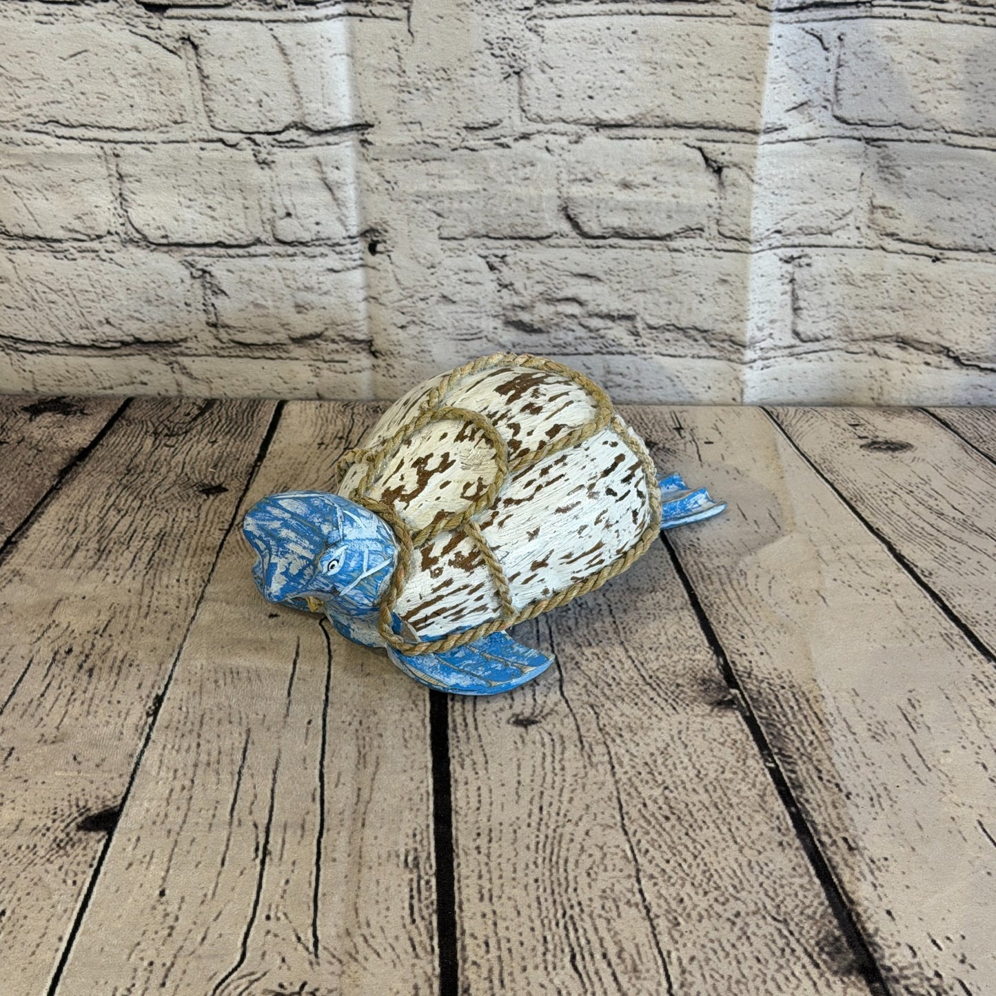 White Body Blue Folk Art Painted Turtle Coconut Shell Ornaments Hanging Decor0