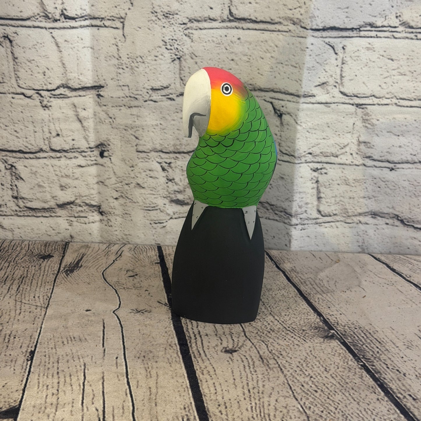 20cm Bright Green Parrot Bird Ornament Statue Fair Trade Hand Made Carved Wood2