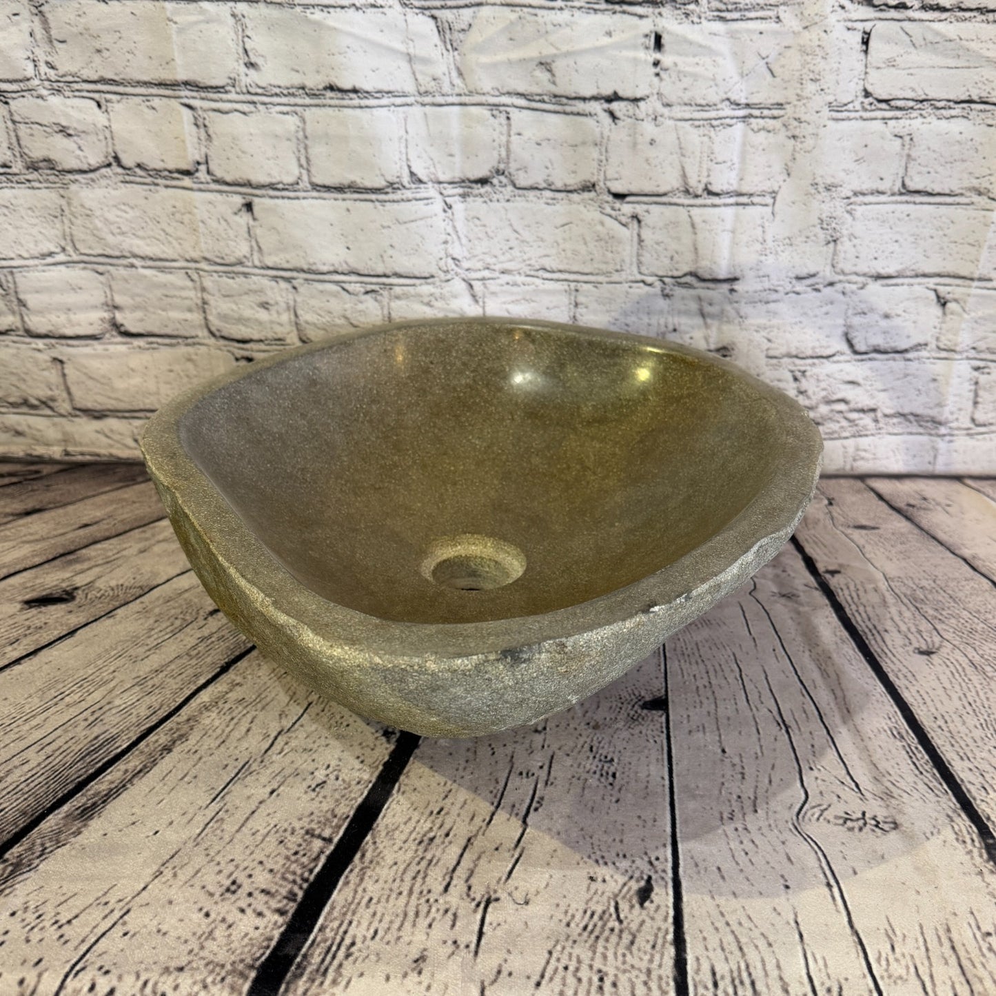 43cm x 36cm Wash Basin Bathroom Counter Top Washing River Stone Bowl Sink No 393