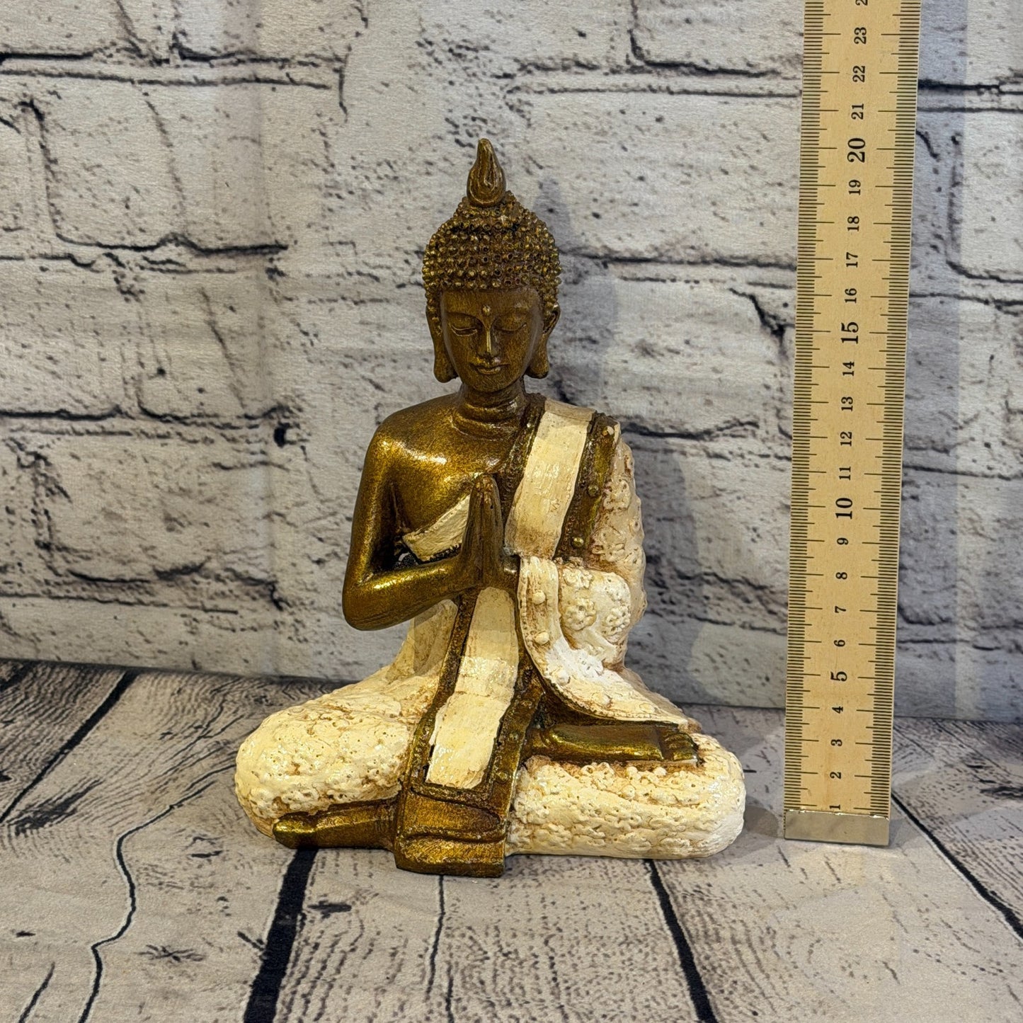 Cream & Bronze 20cm x 15cm Small Thai Spike Buddha Sitting Statue Resin Hindu5
