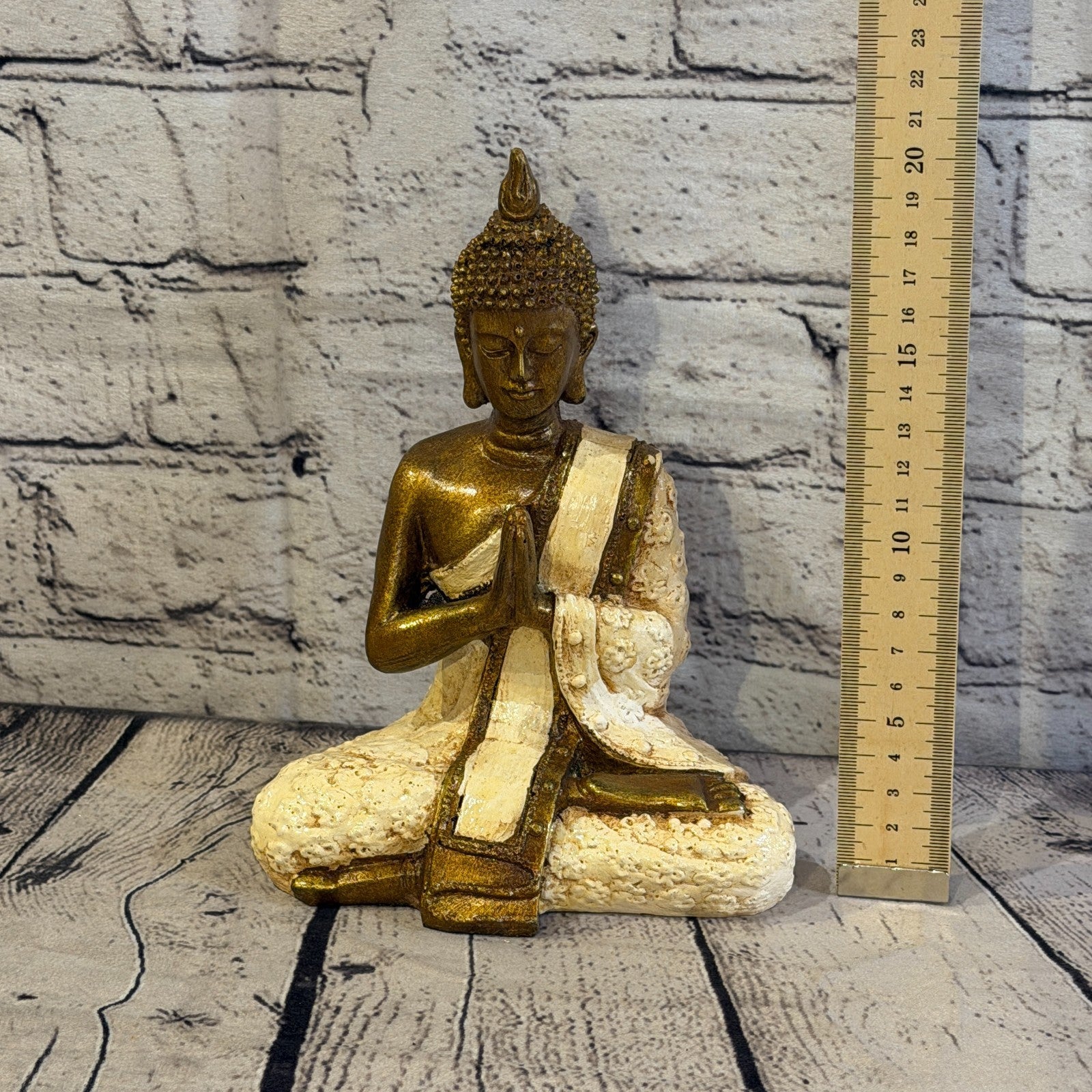 Cream & Bronze 20cm x 15cm Small Thai Spike Buddha Sitting Statue Resin Hindu5
