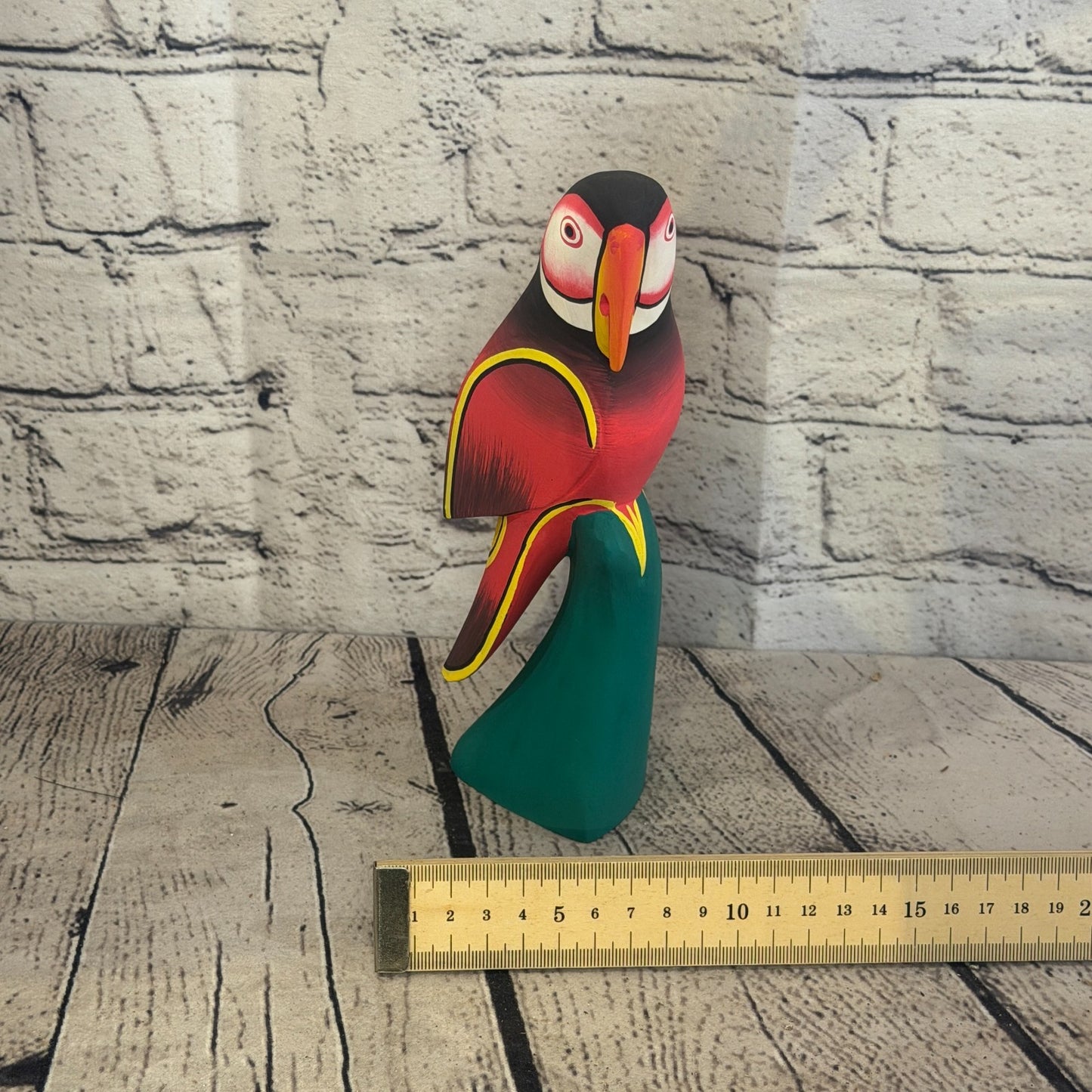 20cm Dark Red Parrot Bird Ornament Statue Fair Trade Hand Made Carved Wood7