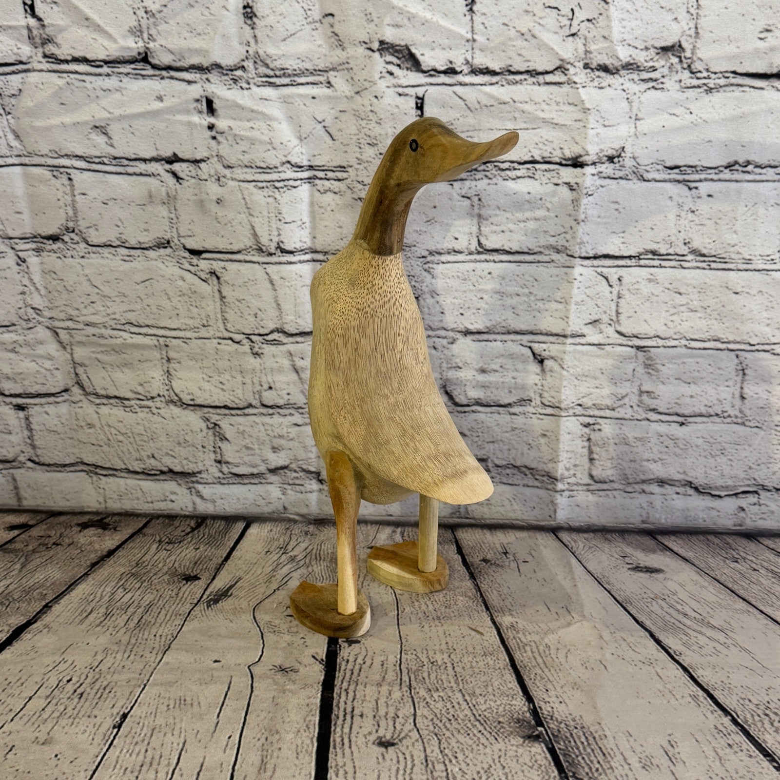 Looking Back 30cm Tall Wooden Smooth Duckling Baby Duck Bamboo Root Fairtrade2