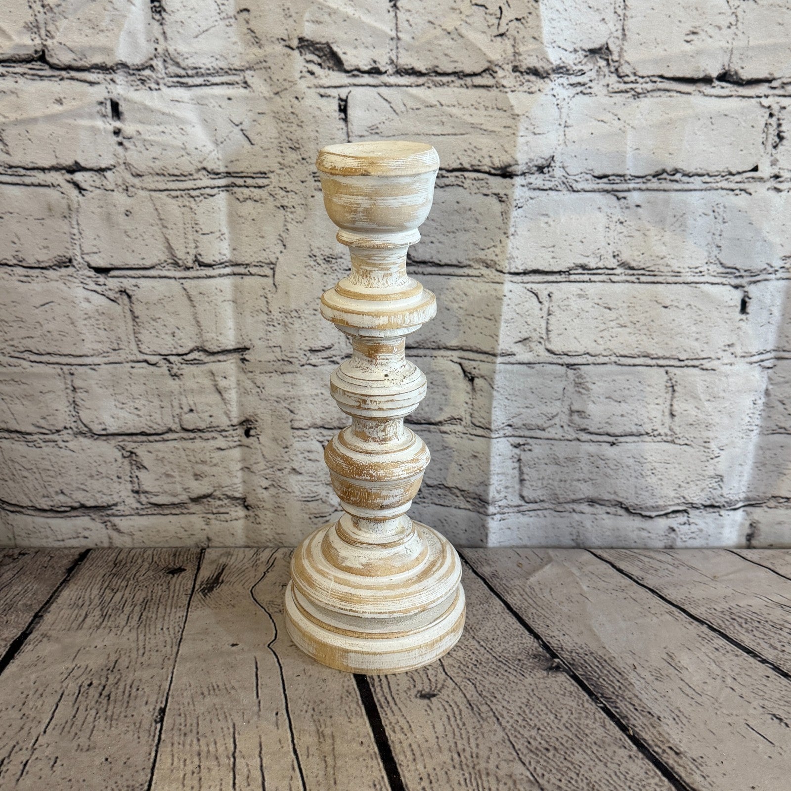 30cm x 10cm White Regal Wooden Vintage Style Candle Stand Shabby Pillar Holders0