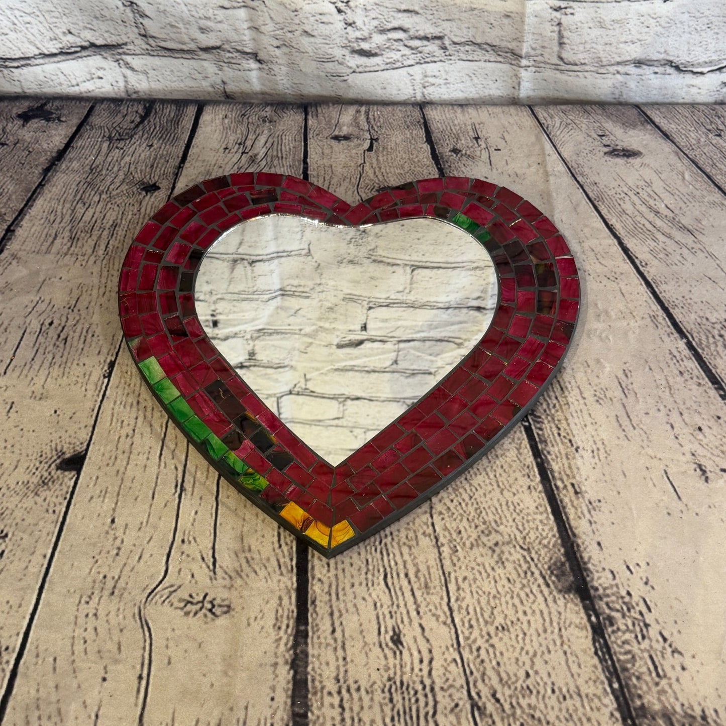Red Heart Shape Mosaic Tile Wall Mirror 28cm x 25cm 10 Inches Handmade New3
