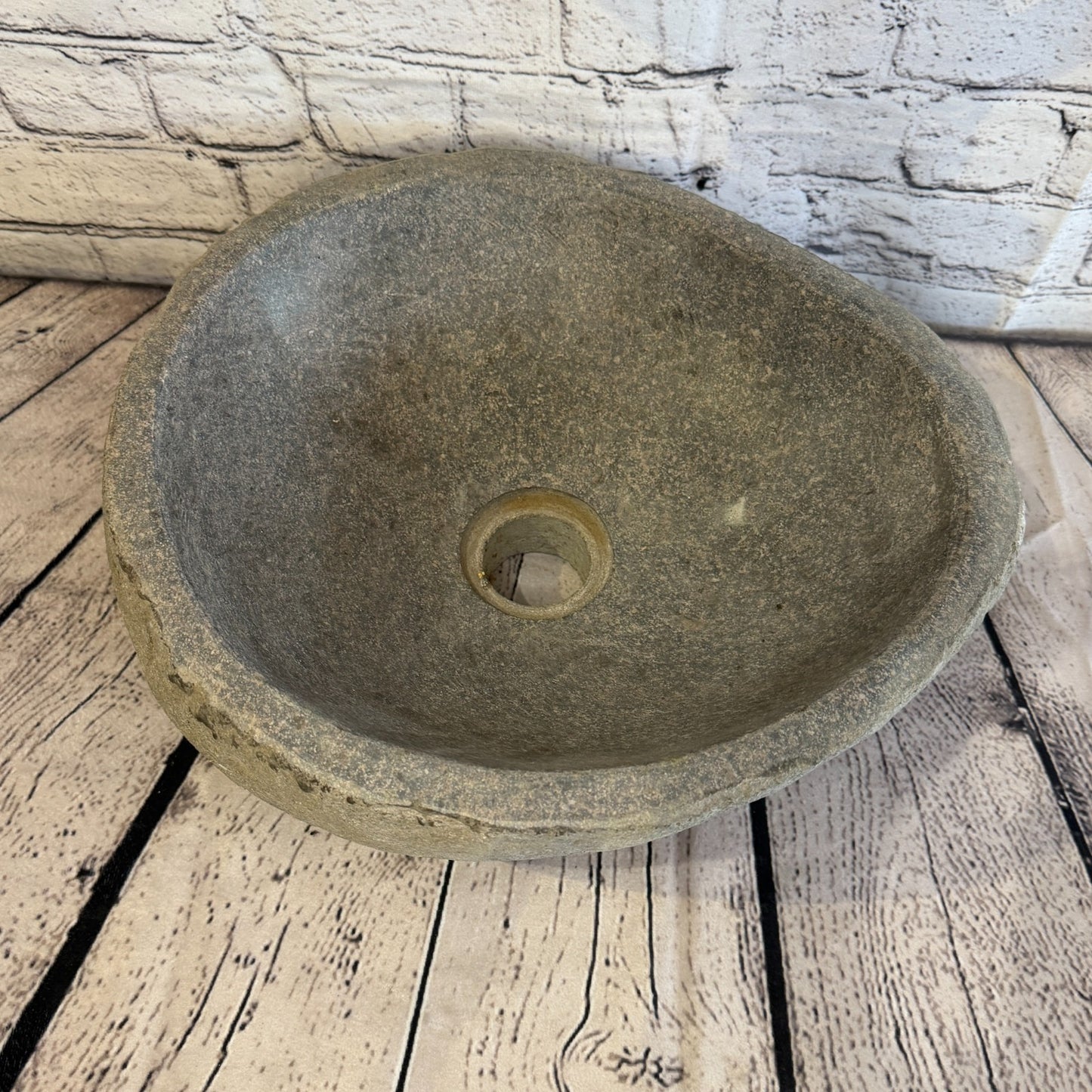 33cm x 29cm Wash Basin Bathroom Counter Top Washing River Stone Bowl Sink No 26