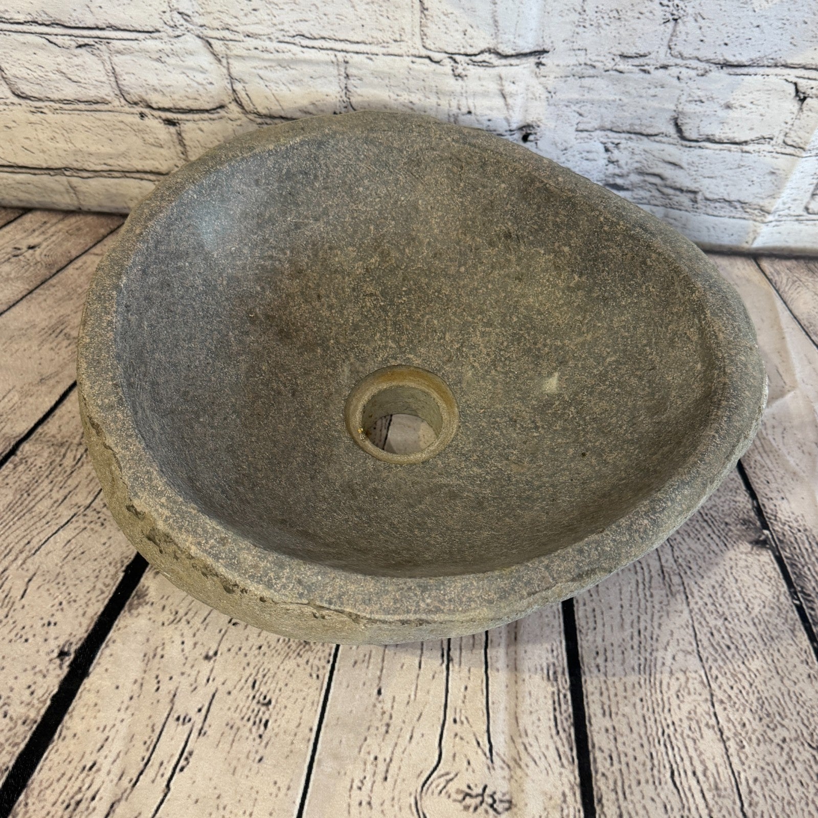 33cm x 29cm Wash Basin Bathroom Counter Top Washing River Stone Bowl Sink No 26
