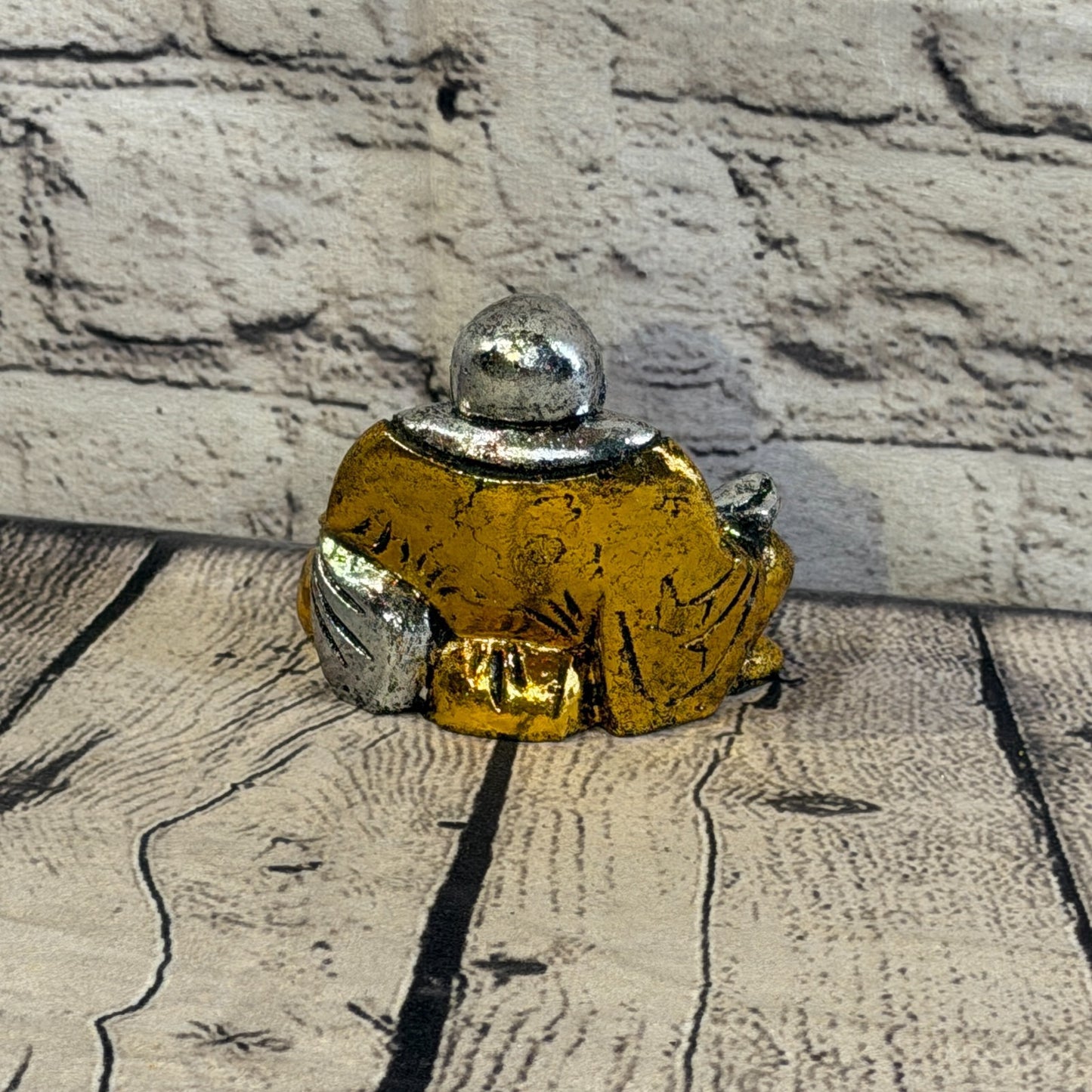 Silver And Gold 10cm x 10cm Small Chinese Buddha Sitting On Lotus Statue Resin4