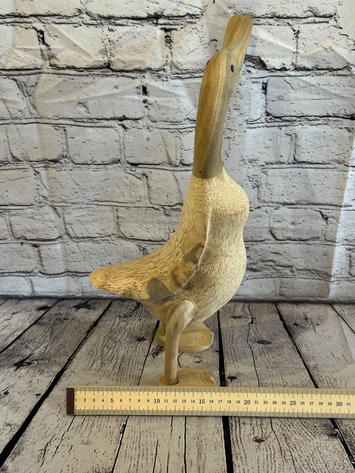 Looking Left 40cm Tall Wooden Hairy Duckling Baby Duck Bamboo Root Fairtrade8