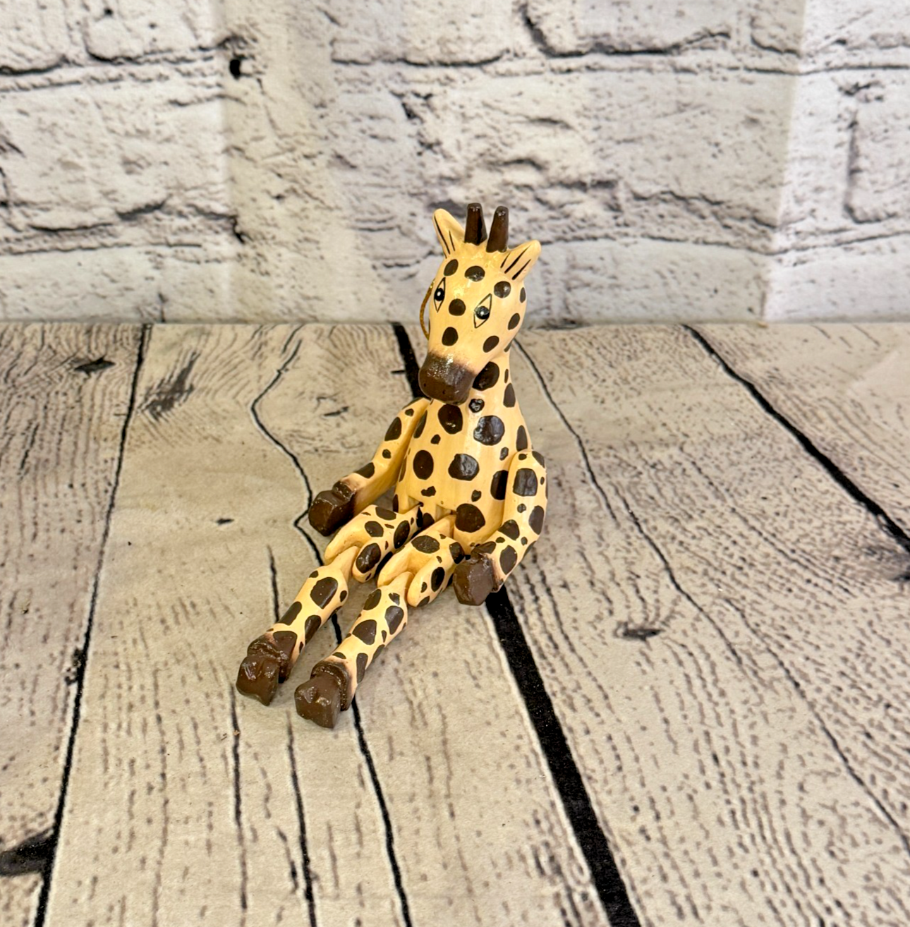 10cm Orange Giraffe Sitting Animal, Wooden Shelf Ornament Handmade Fairtrade0