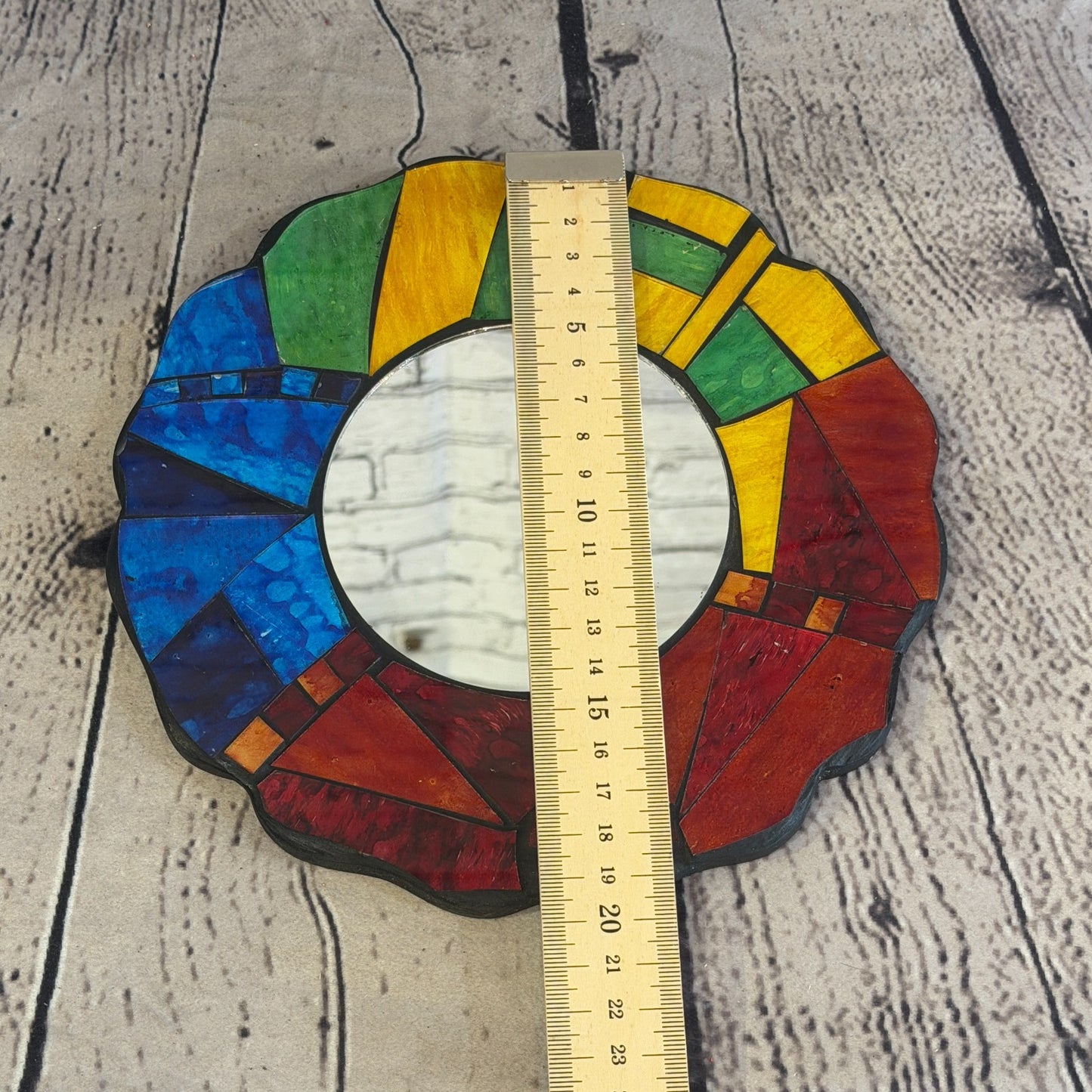 Rainbow Flower Shape Black Mosaic Tile Wall Mirror 20cm x 20cm 8 Inches Handmade5