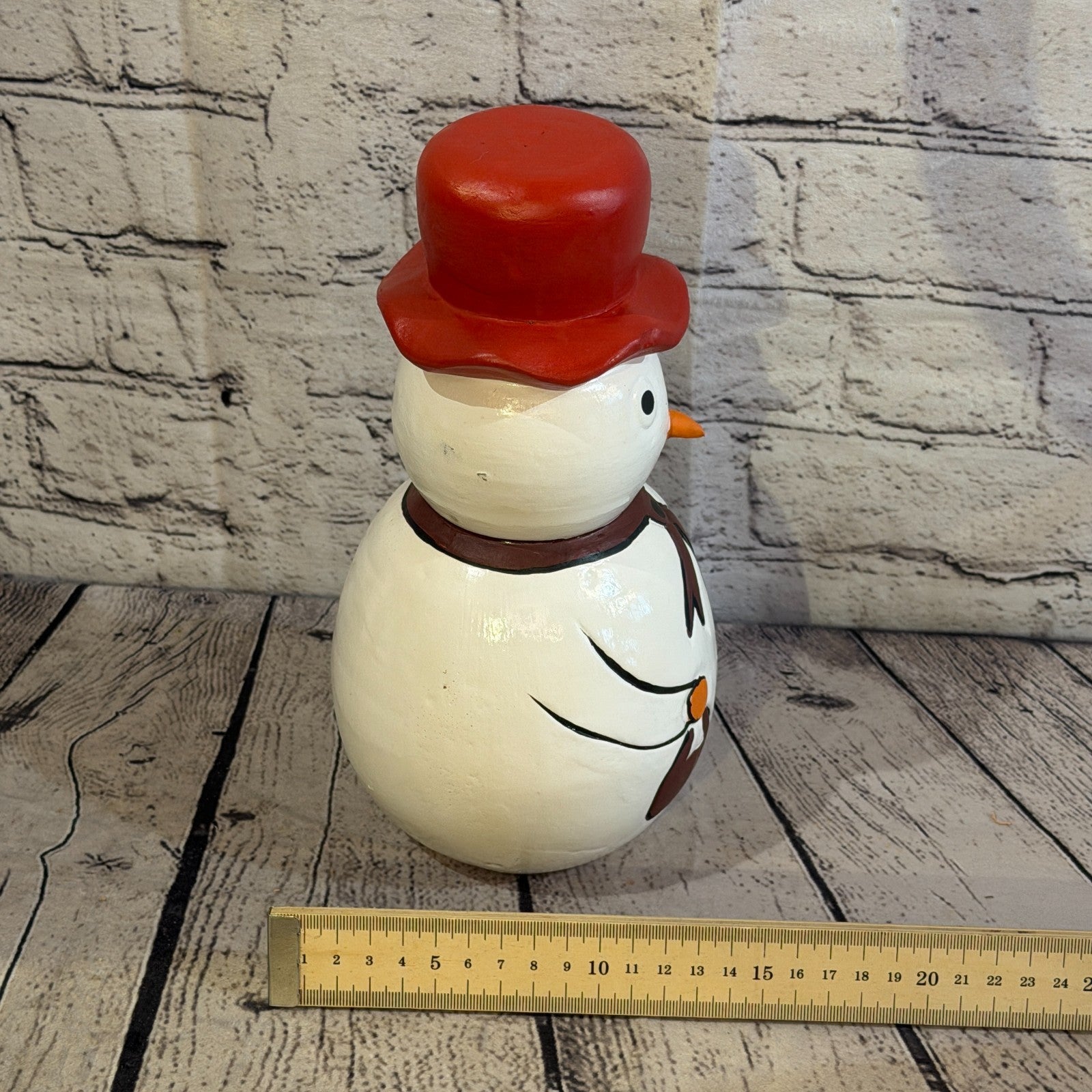 25cm x 12cm Red Top Hat Snowman Handcrafted Wood Xmas Christmas Ornament7