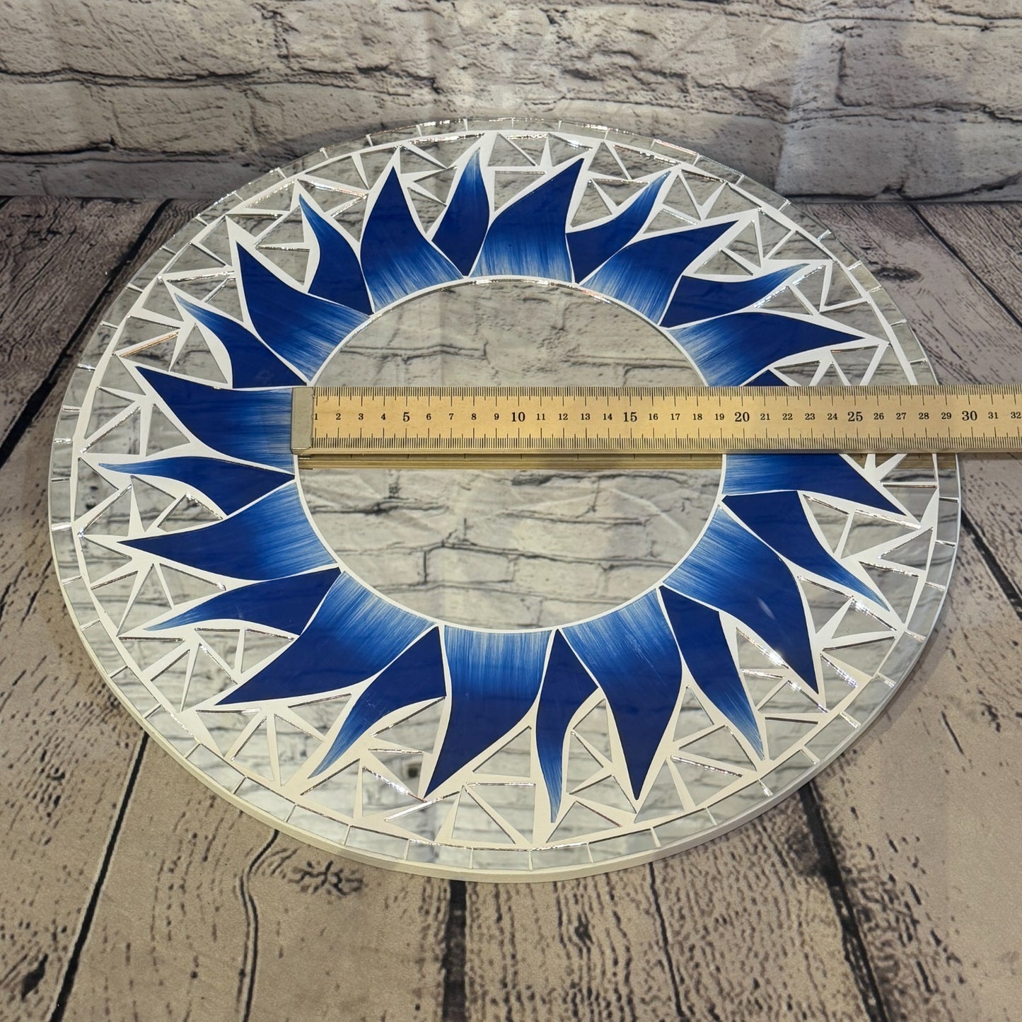 Dark Blue Sun Flame Mosaic Tile Wall Mirror 40cm x 40cm 16 Inches Handmade5
