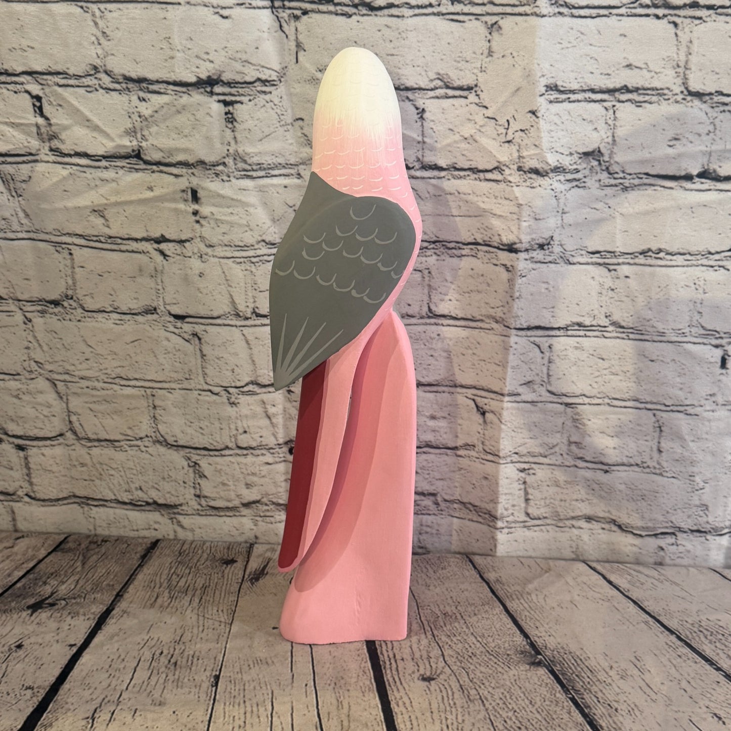 40cm Bright Pink Parrot Bird Ornament Statue Fair Trade Hand Made Carved Wood4