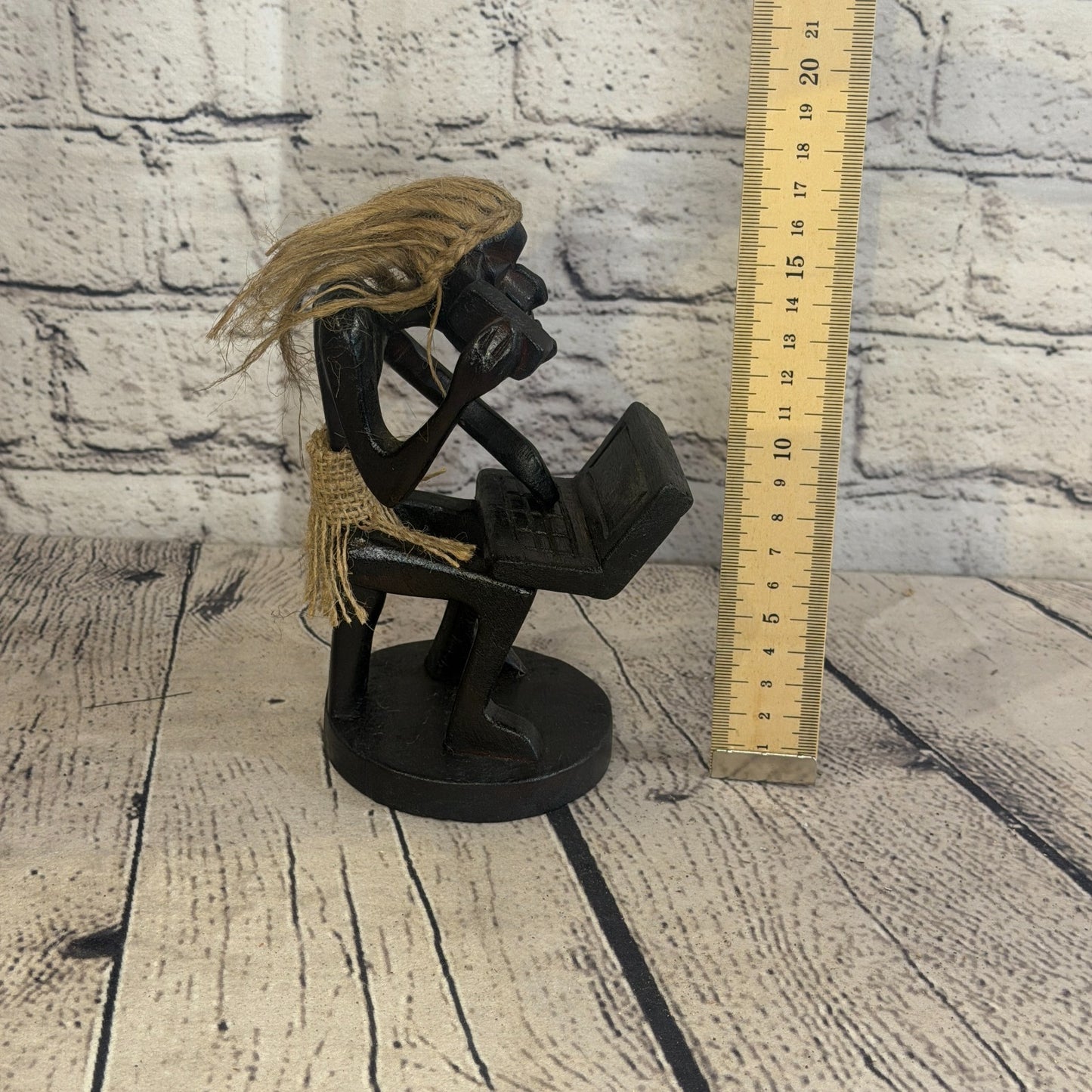 15cm Computer Phone African Tribal Warrior Man Figure Statue Wood Hand Carved5