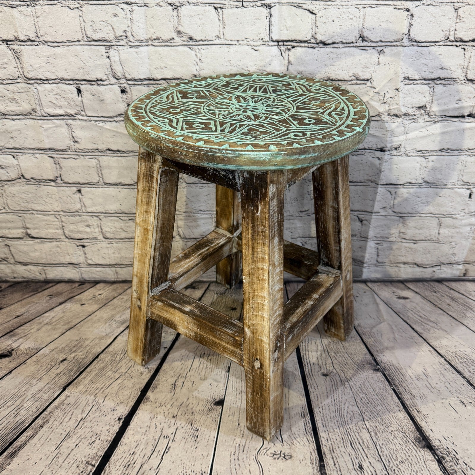 40cm x 30cm Green Stool Table Wooden Side Cabinet Living Hallway Furniture1